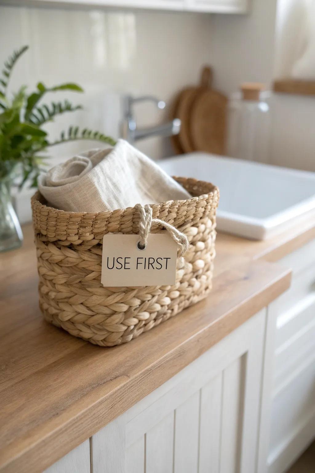 Start with a quick purge—make a “use-it-first” basket so nothing expires or gets buried.