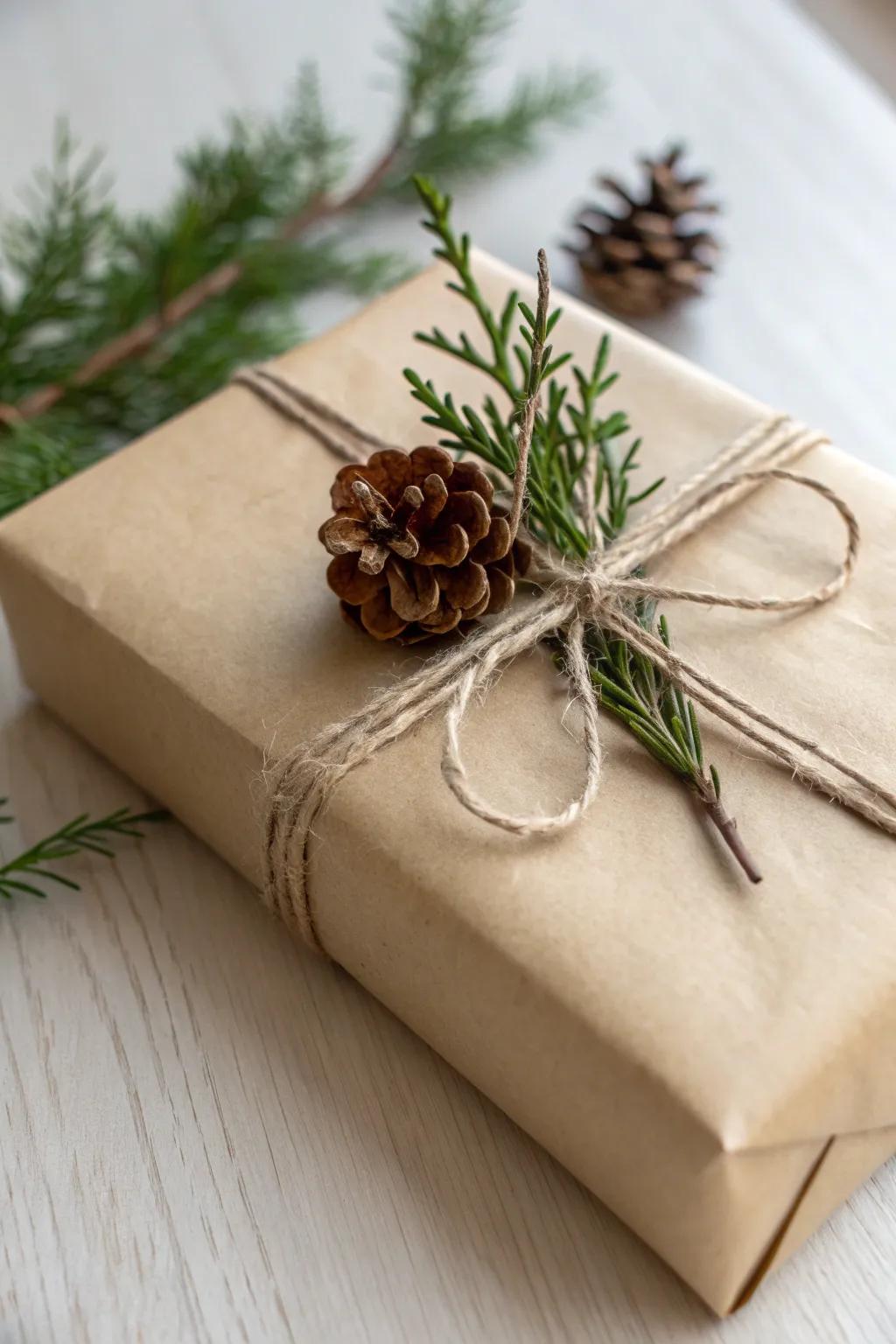 Nature's Touch: Elevate your gift wrapping with simple, sustainable elegance.