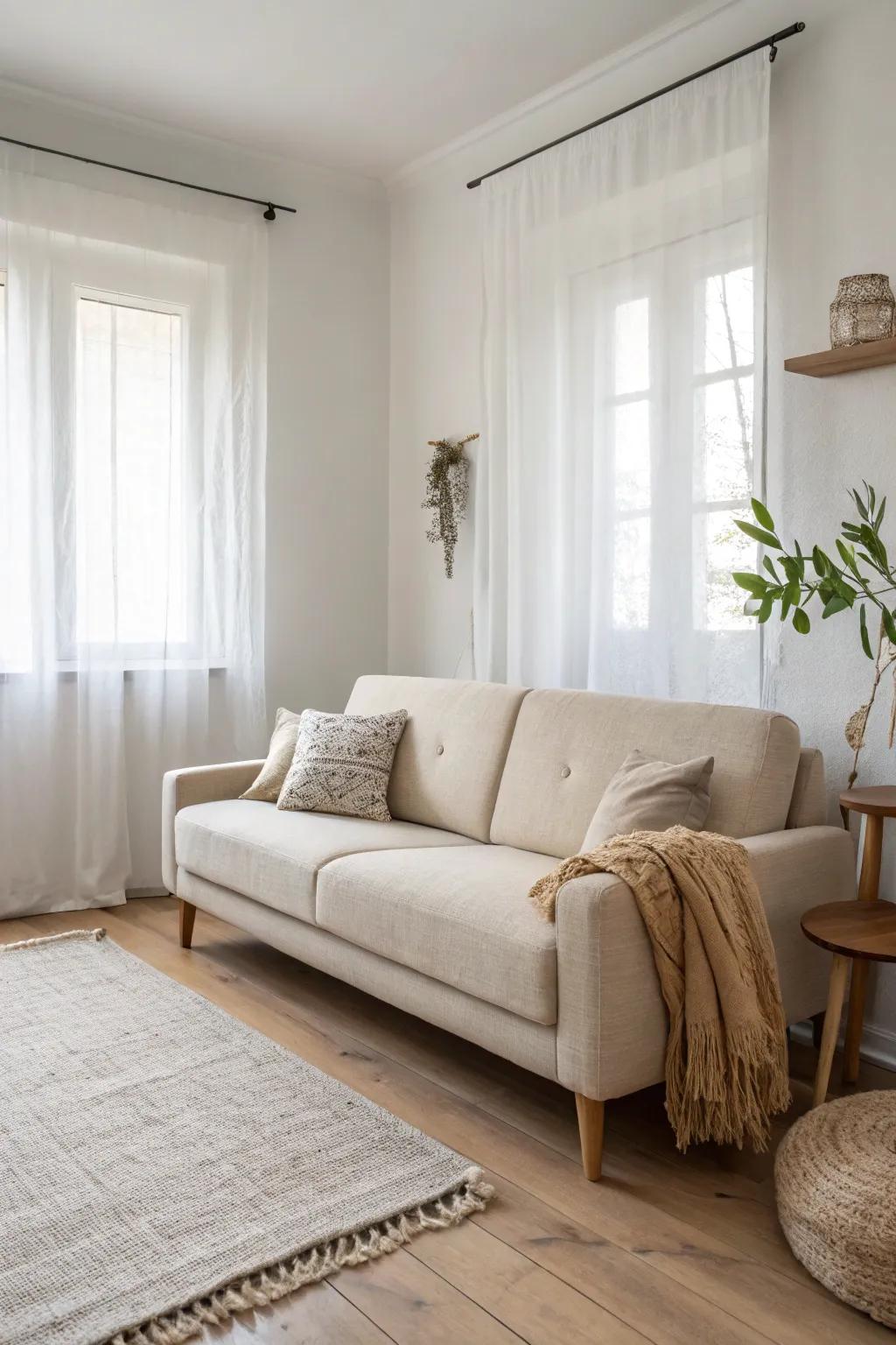 A low-profile sofa opens up your condo living room—airy, modern, and beautifully uncluttered.