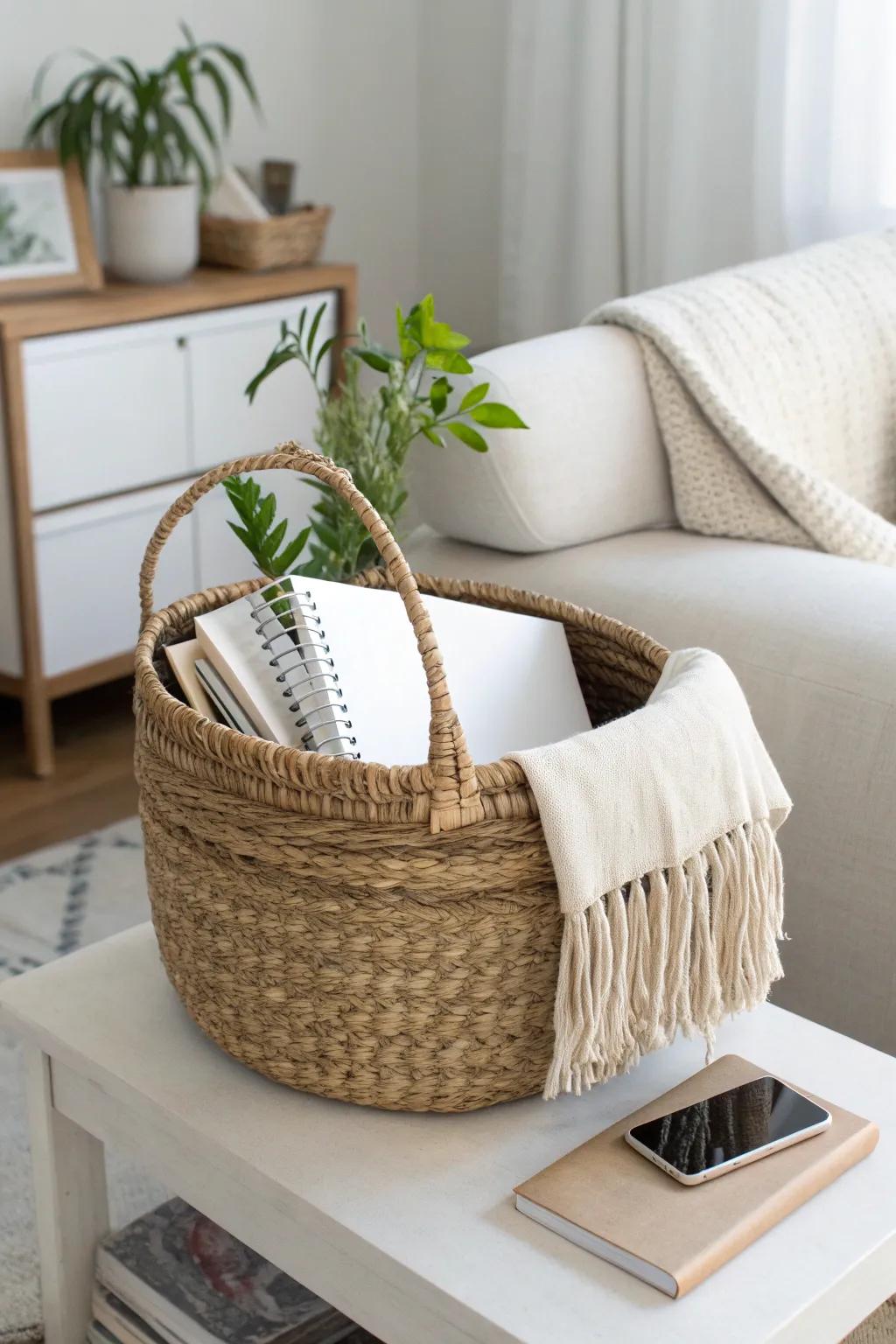 A simple catch-all basket gives everyday clutter a calm, beautiful landing spot.