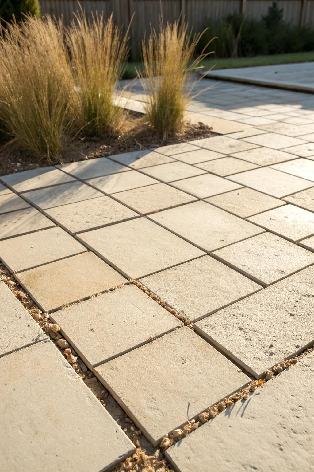 A simple square paver base turns a tiny backyard into a low‑maintenance outdoor room.