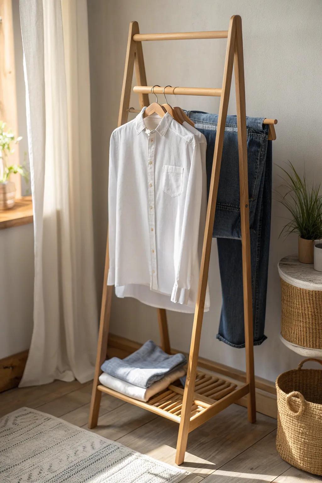 Edit it down: a simple valet stand keeps daily essentials visible—and clutter out.