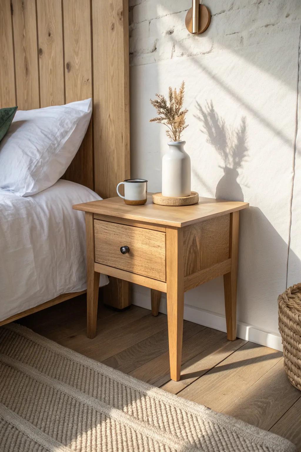Edit down to the essentials: one beautiful bedside piece that makes a small room breathe.