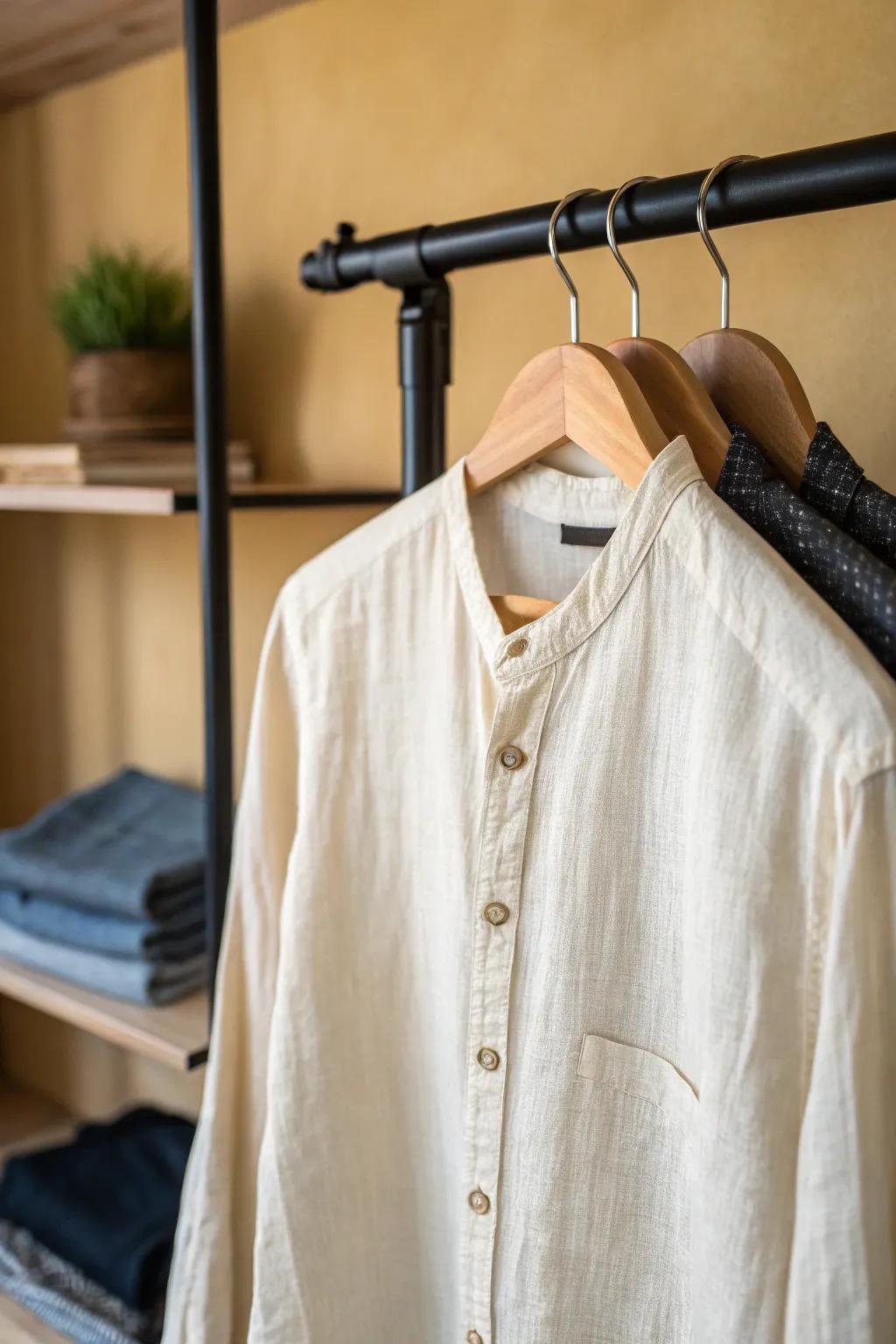 Build a neutral base—cream, black, denim and warm tan—for easy mix-and-match in small closets.