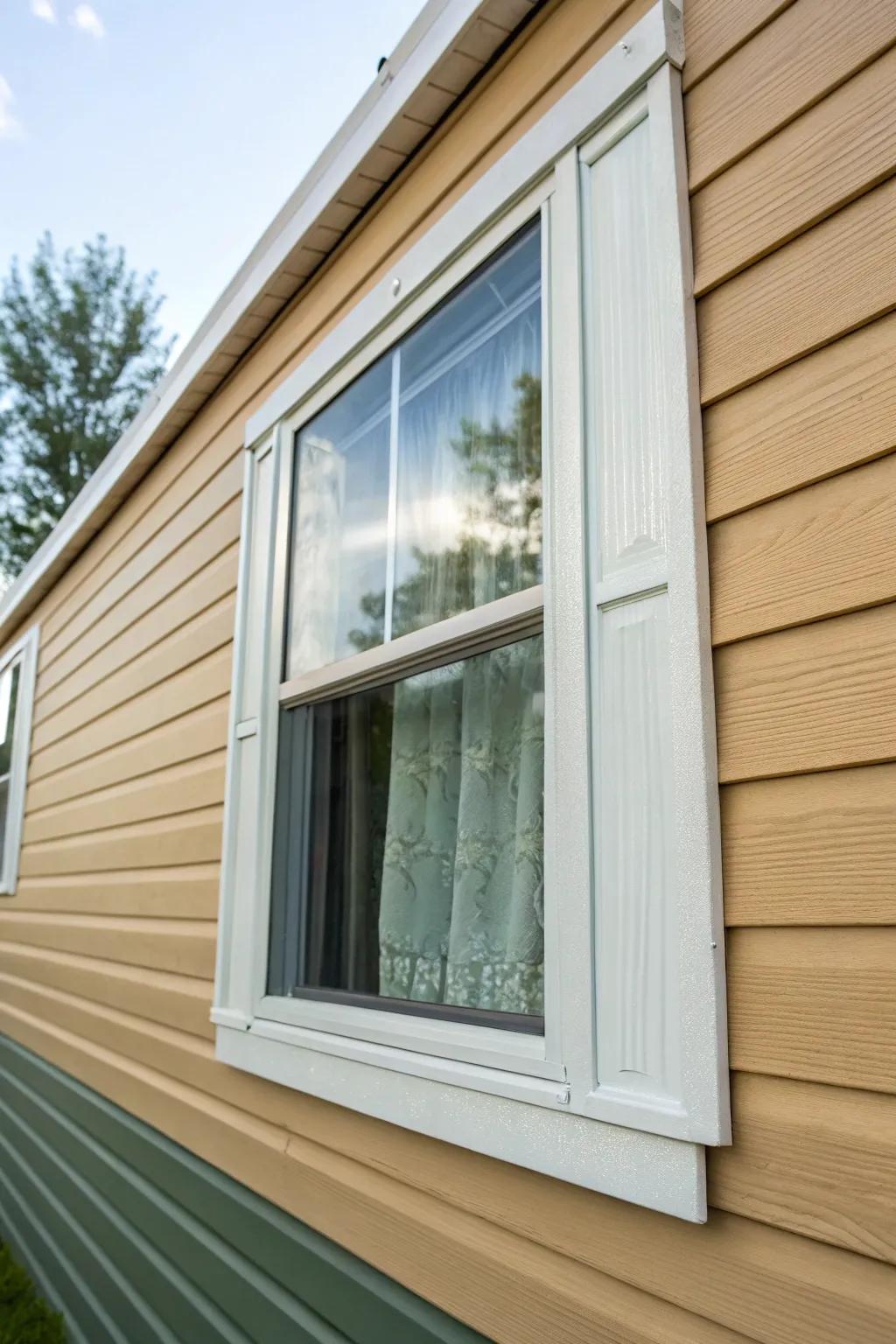 Two-tone paint + crisp white trim: the quickest way to make a mobile home look brand new.