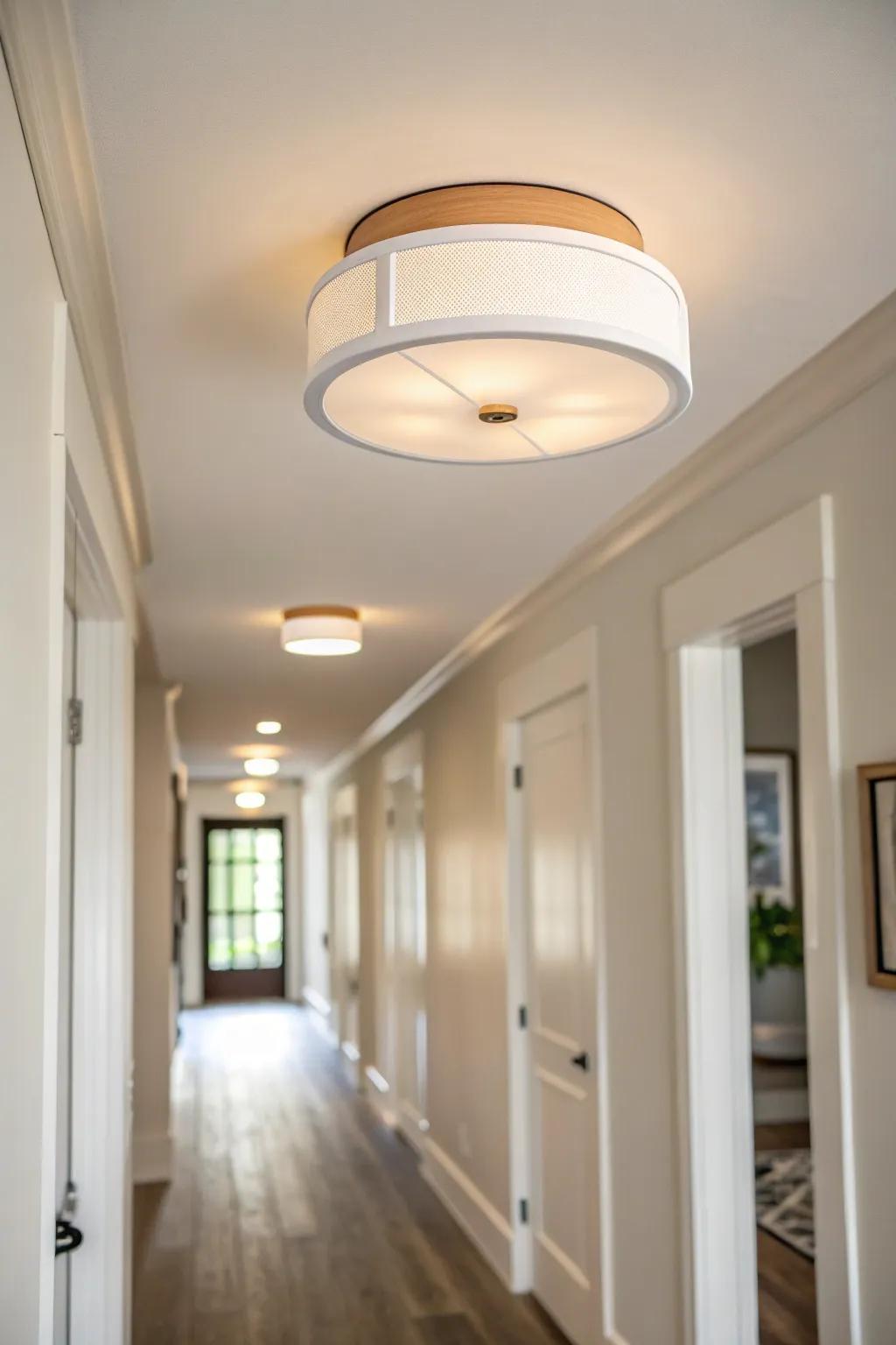 Low-profile flush mount lighting: soft, even glow that makes a low hallway feel taller.