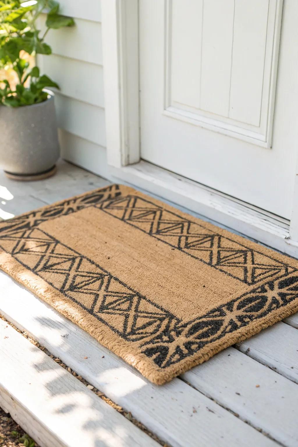 A fresh minimalist doormat instantly makes a small porch feel clean, modern, and welcoming.