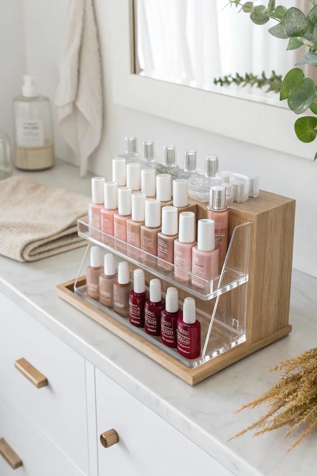 Clear tier organizer keeps polish shades visible—no more duplicates and faster, tidier manicures.