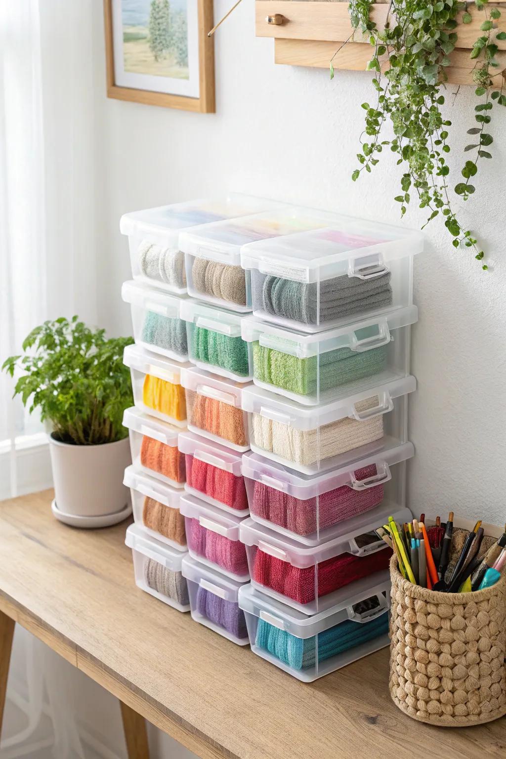 Effortlessly organized: Discover the beauty of clear storage for your needlepoint treasures.