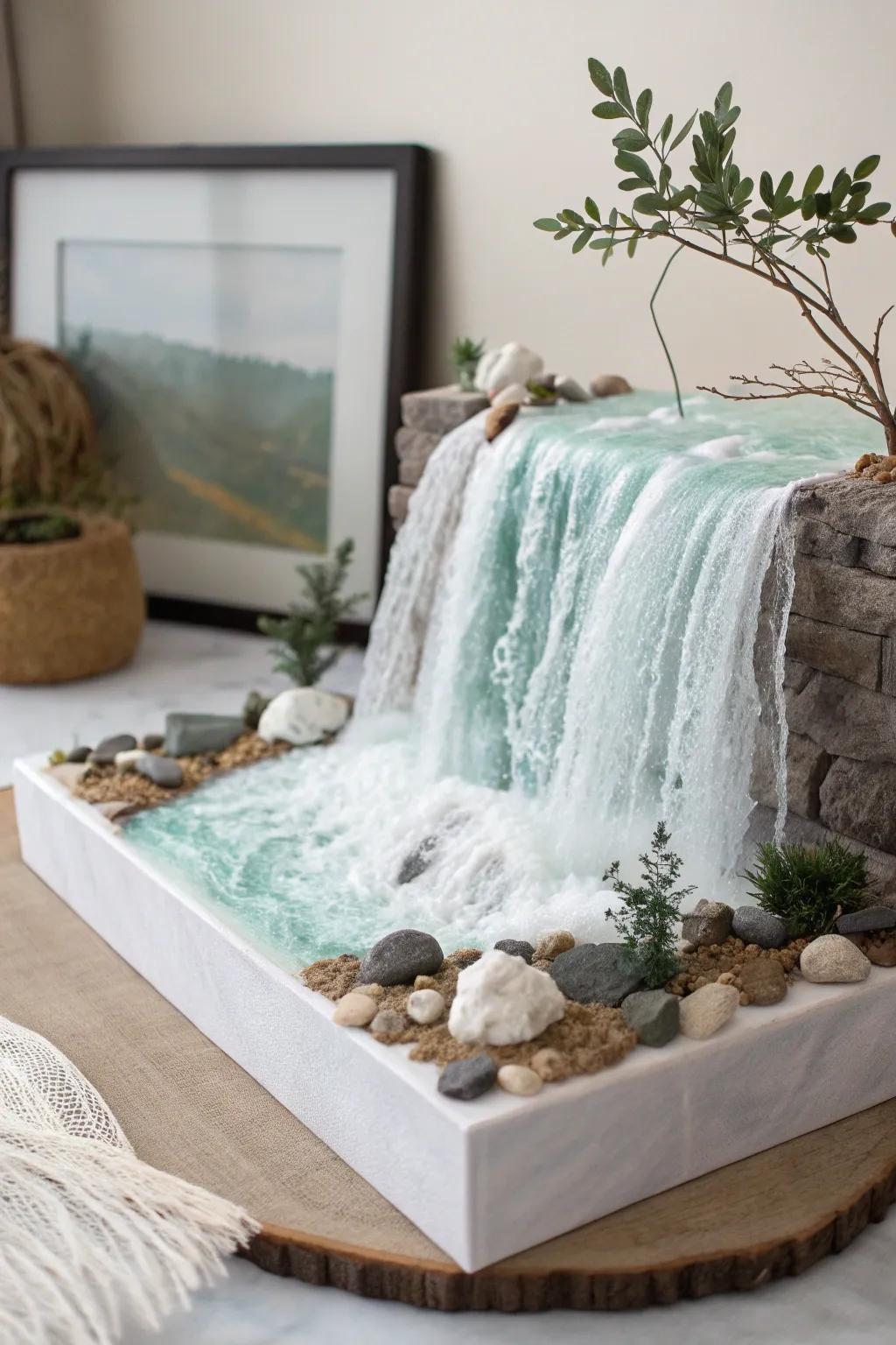 Experience the serene beauty of Niagara Falls in miniature form, where elegance meets simplicity.