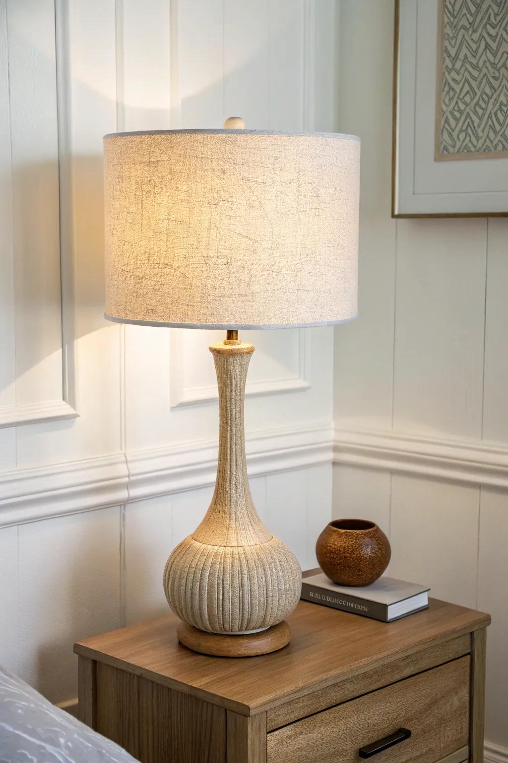 Anchor your nightstand with a slim warm lamp—cozy glow, minimal footprint, instant polish.