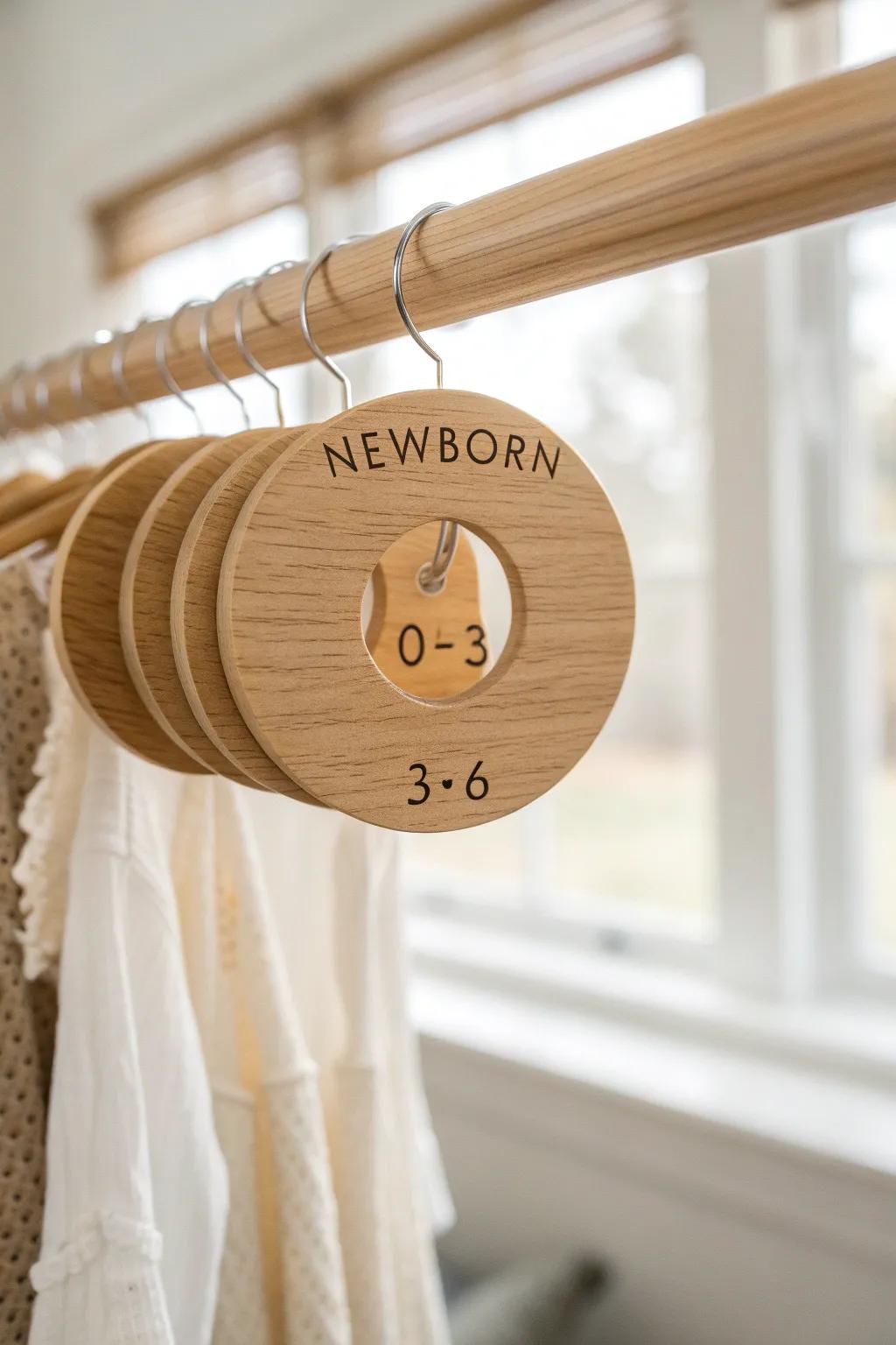 Handcrafted closet size dividers keep nursery outfits easy to find—even when you’re half-awake.