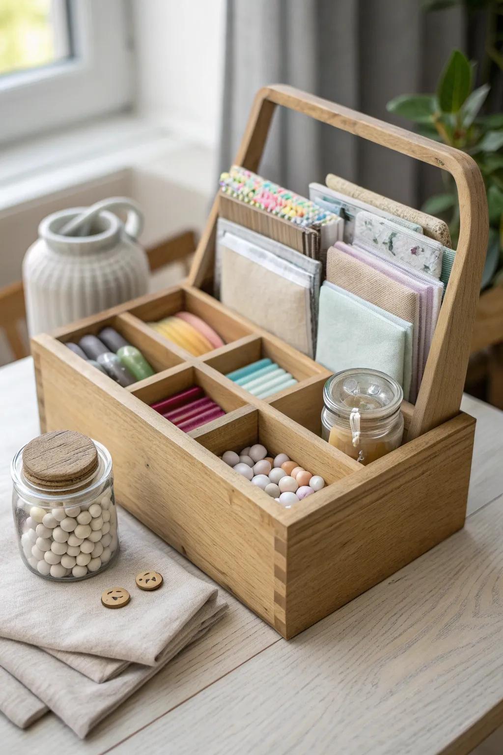 Sort by craft category: one caddy for paper, paint, fabric & beads—no more treasure hunts.