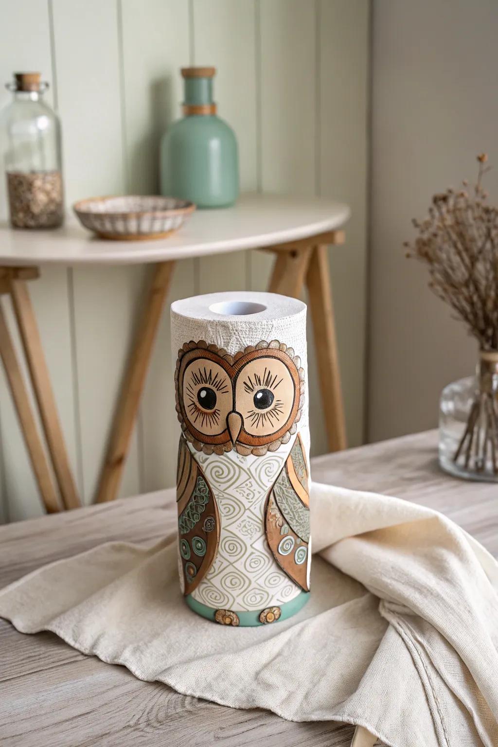 Unleash creativity with charming animal crafts – a delightful owl made from simple paper towel rolls!