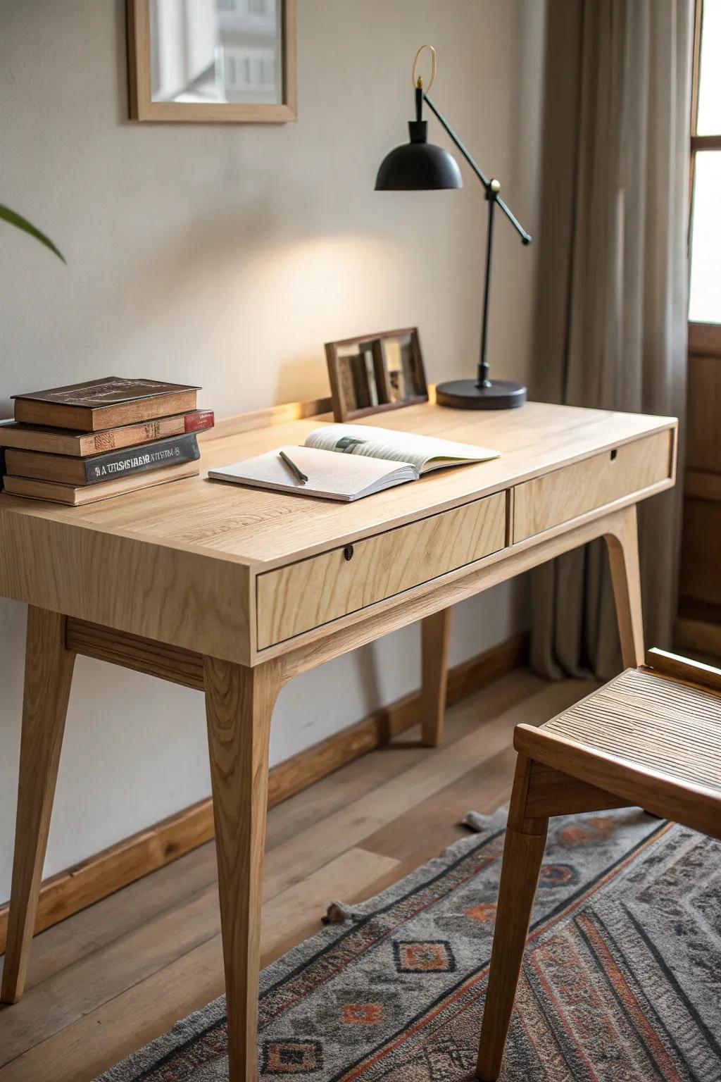 Simplicity in design: A minimalist plywood desk that embodies elegance and craftsmanship.