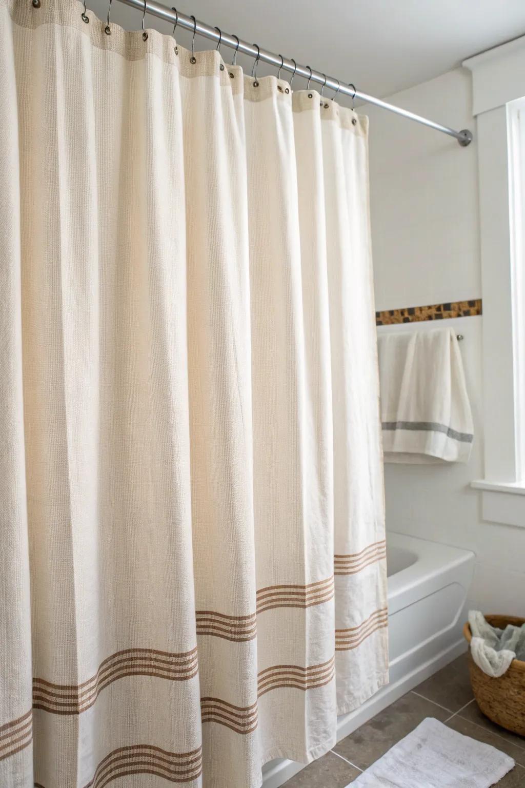 Hang your shower curtain near the ceiling to make a small rental bathroom feel taller.