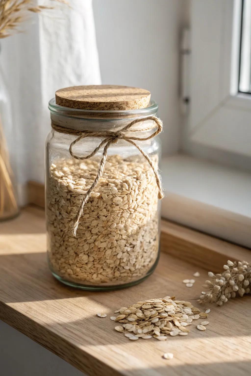 Save sauce jars for chic pantry canisters—clear, tidy storage that’s perfect for small spaces.