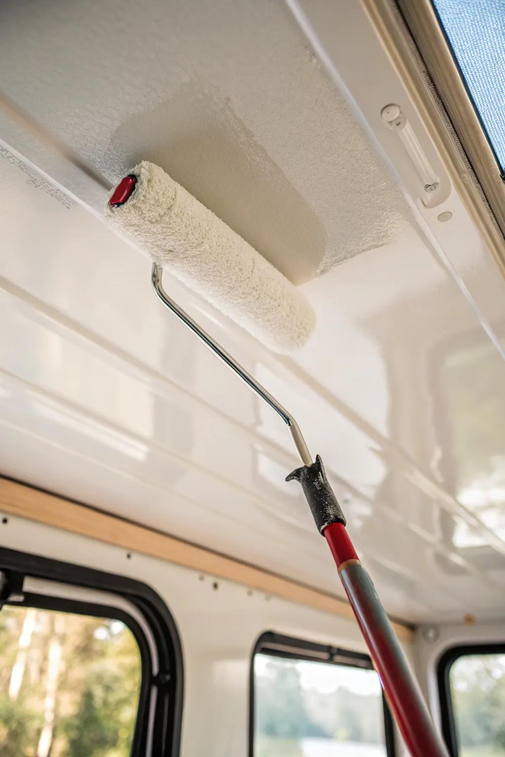 Crisp white ceiling paint makes your RV feel taller—one quick roller refresh, instant light boost.
