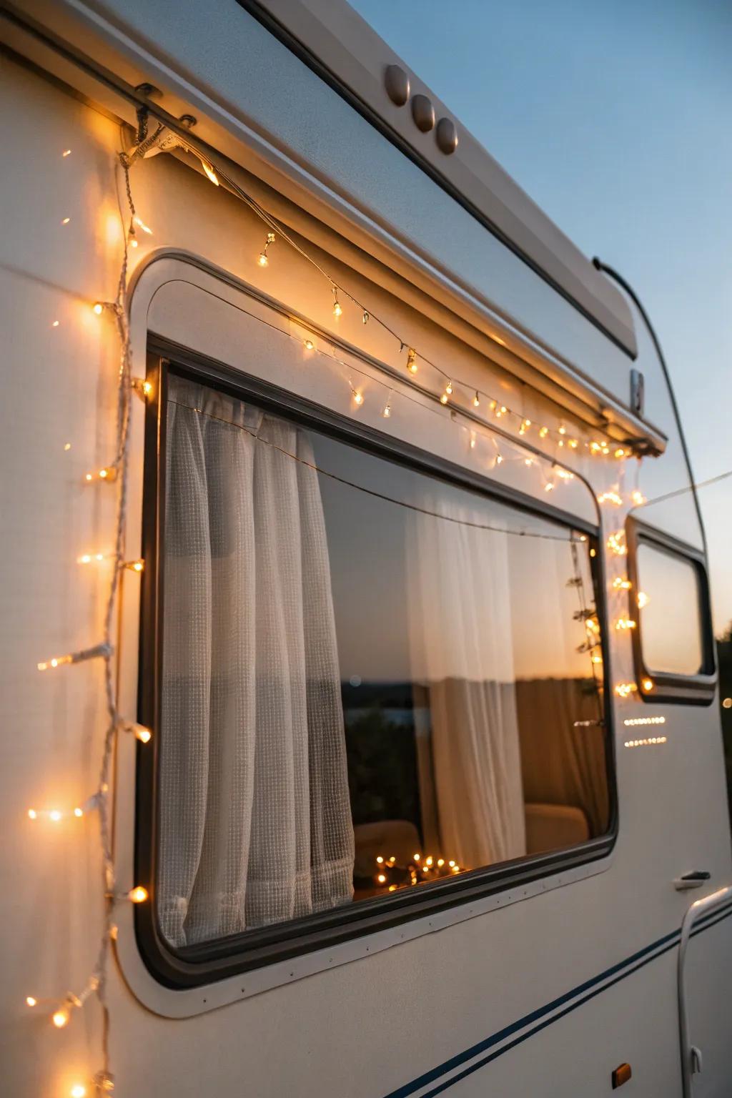 Warm white LED window lights make your RV feel magical—inside cozy, outside twinkling.
