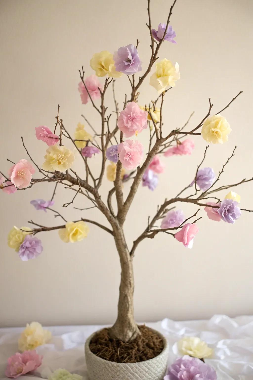 Embrace the simplicity and beauty of spring with handcrafted tissue paper blossoms.