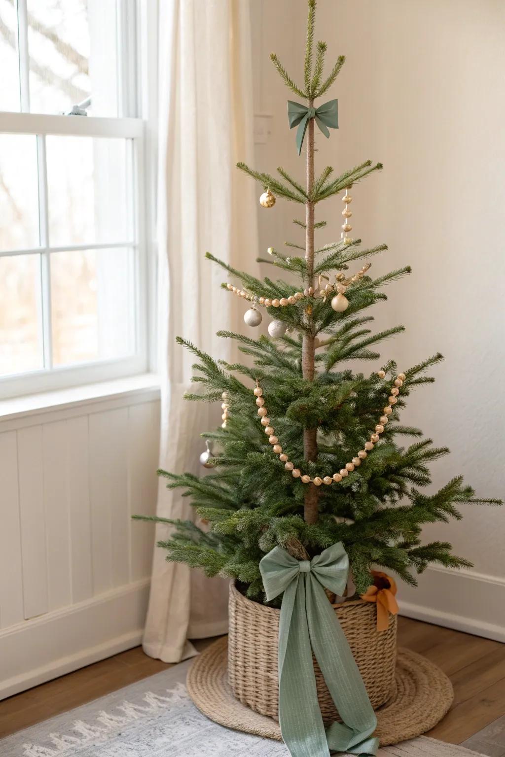 One main color + one accent turns a slim Christmas tree into calm, cohesive style.