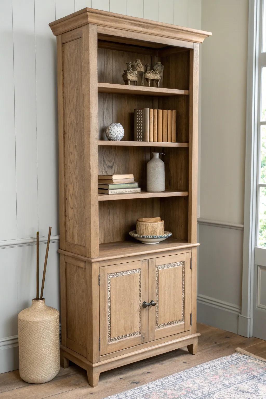 Maximize a tiny antique booth with one tall, statement shelf—beautiful, stable, space-smart.