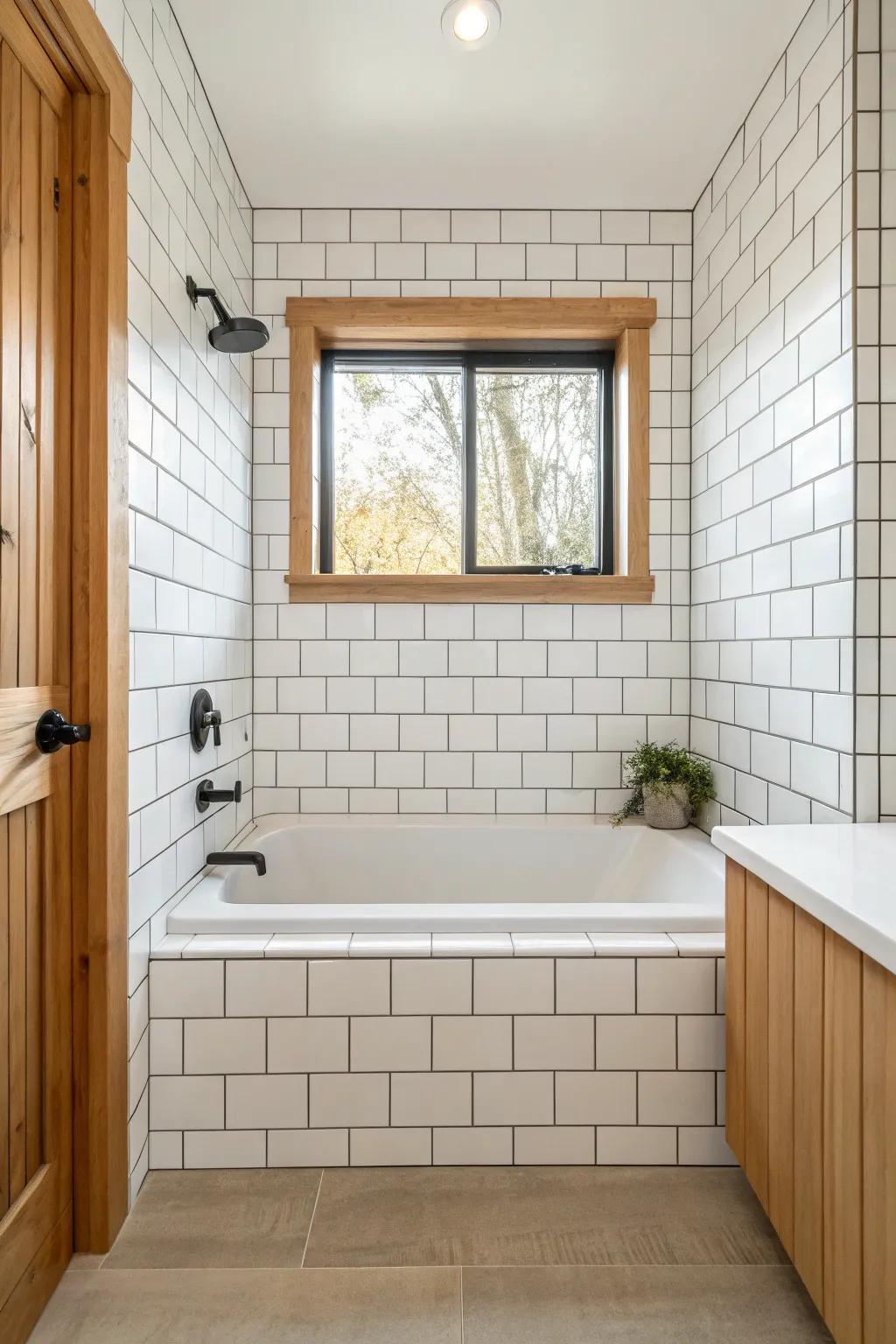 A classic alcove tub with a crisp surround keeps small bathrooms open, calm, and timeless.