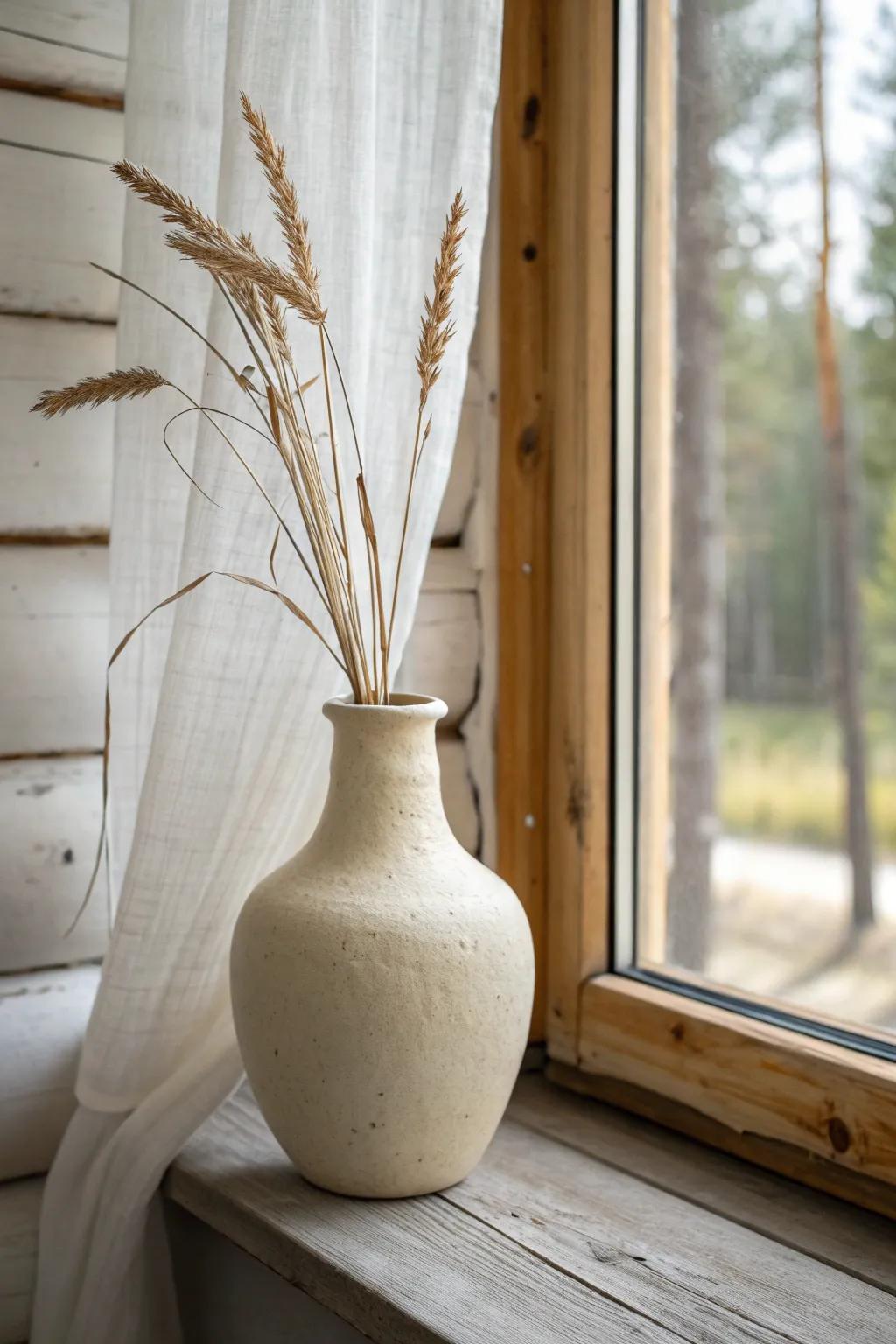 Creamy ceramics + pale wood instantly brighten a small cabin and make it feel airy and expansive.