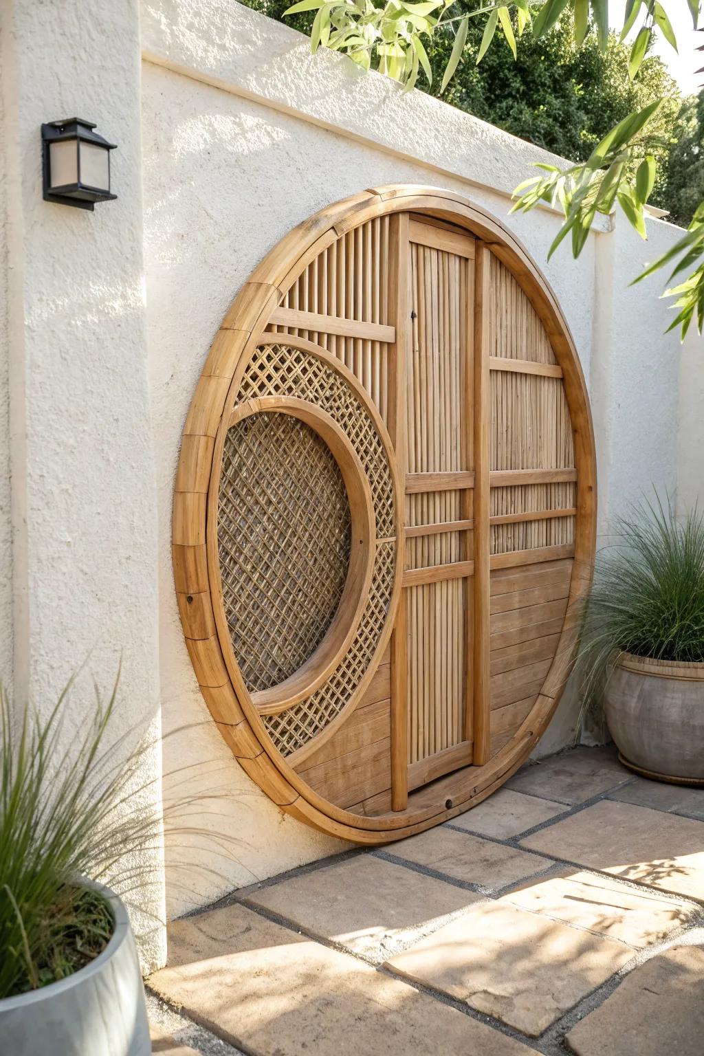 A simple moon gate screen adds instant Chinese garden charm to the smallest patio.