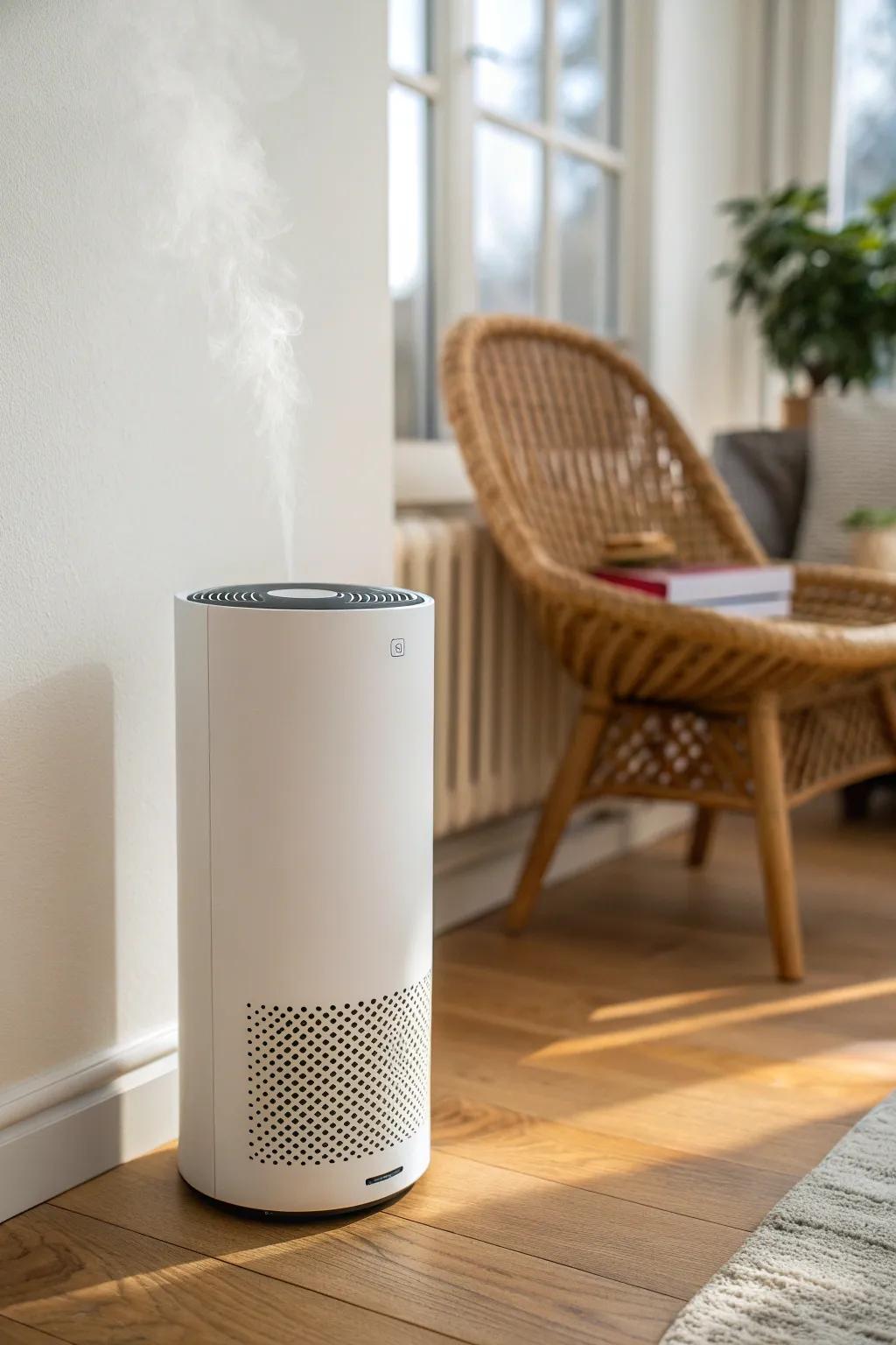 Sleek carbon air purifier for a tiny cigar nook—fresh air, calm décor, no lingering smoke.