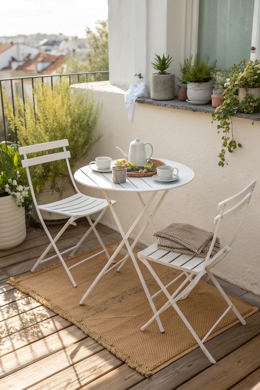 A cozy café corner—tuck in a slim bistro table to make the tiniest patio feel usable.
