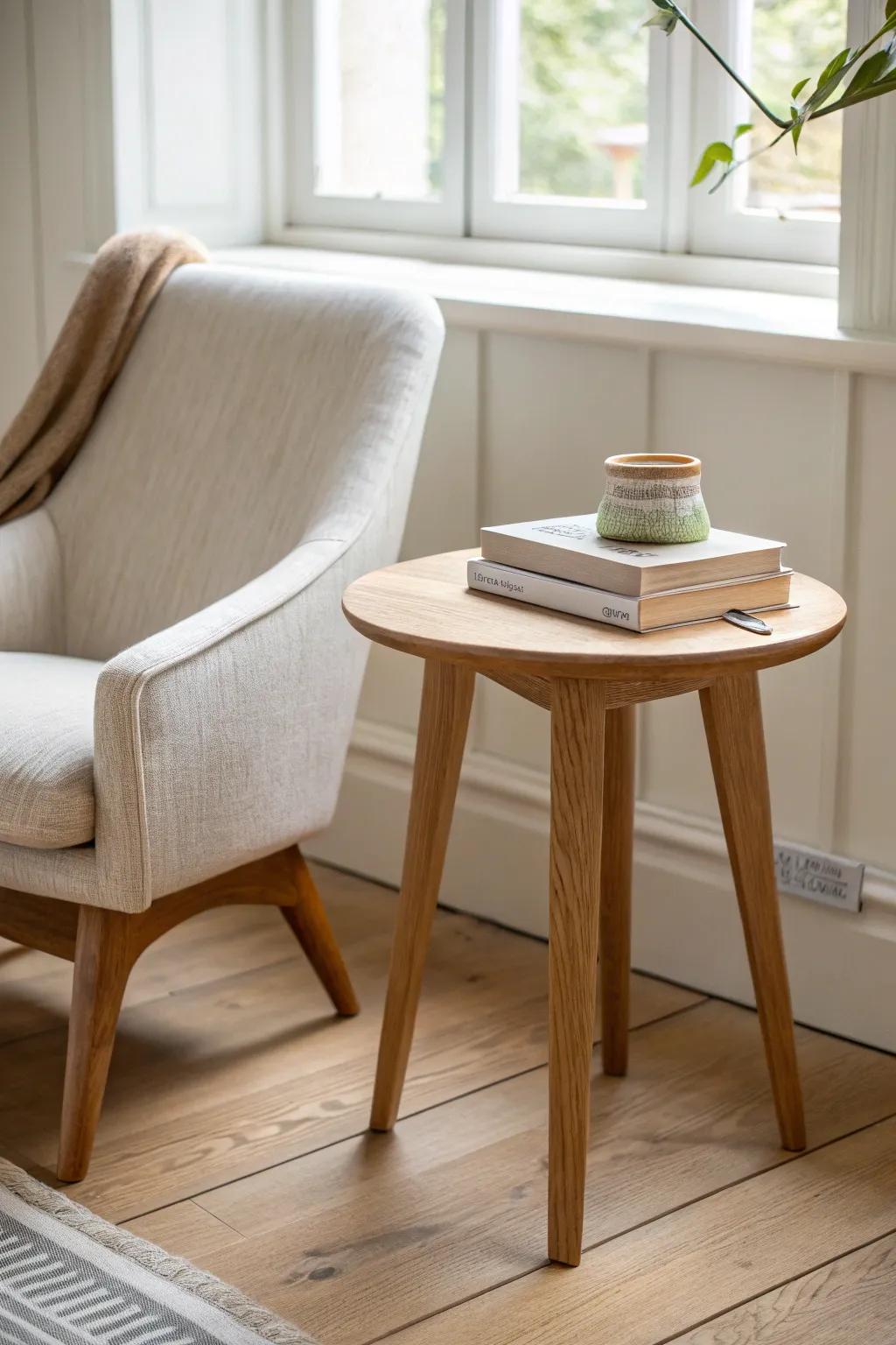 Pick one purpose—this simple reading setup makes a small den feel calm and intentional.