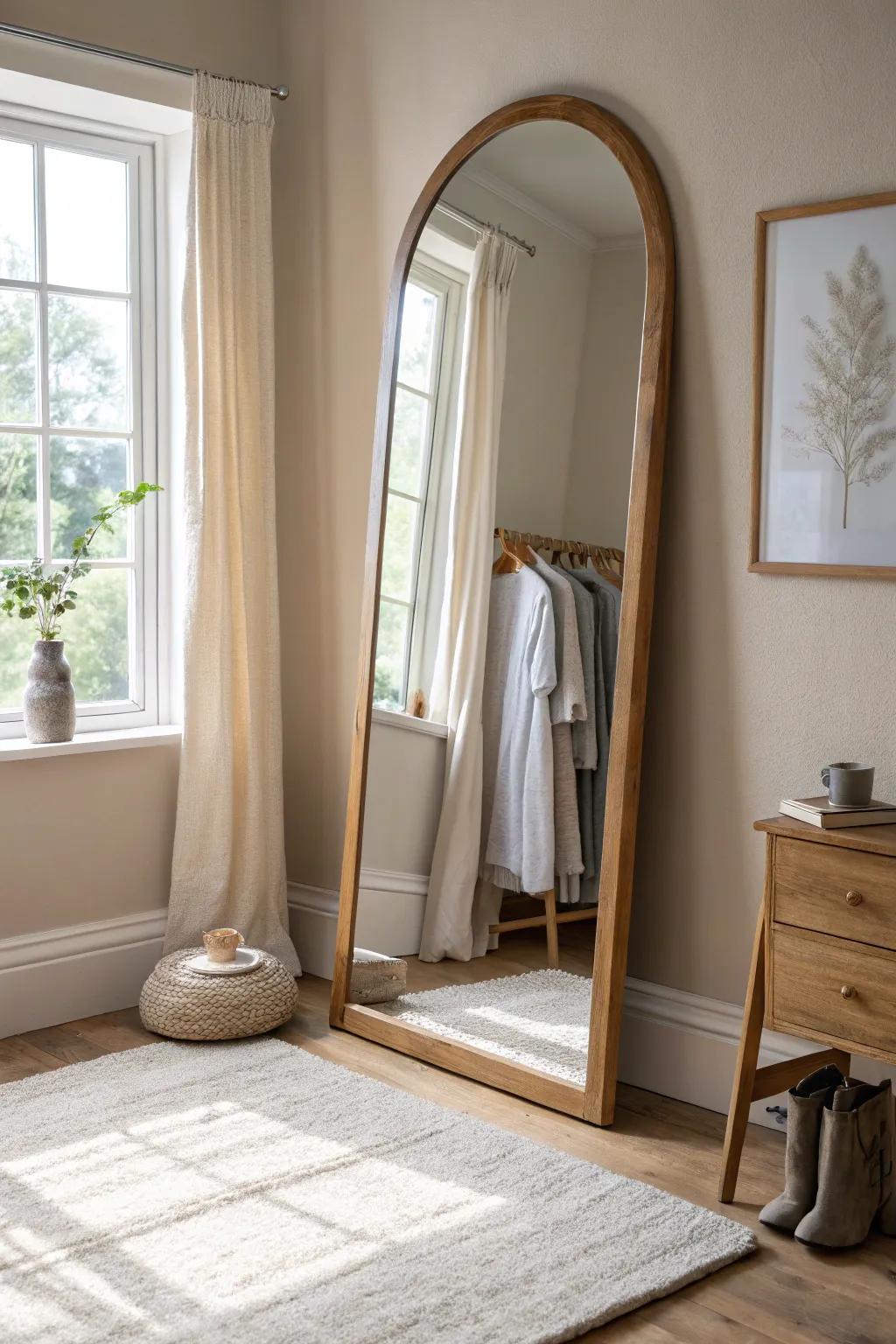 Turn one bedroom corner into a chic dressing zone—mirror, light, and a defined rug moment.