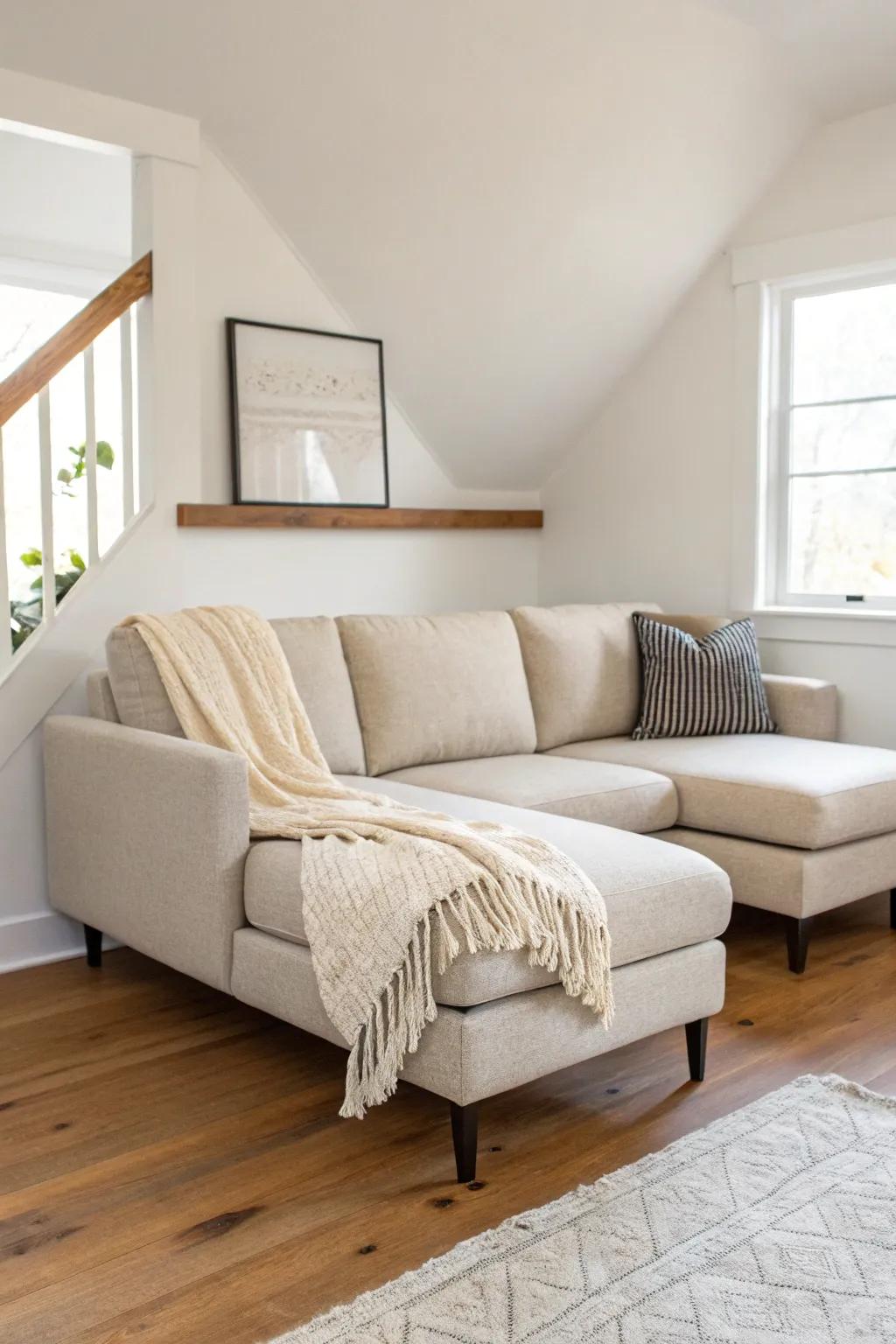 A compact corner sectional creates cozy movie-night seating and keeps the family-room walkway open.