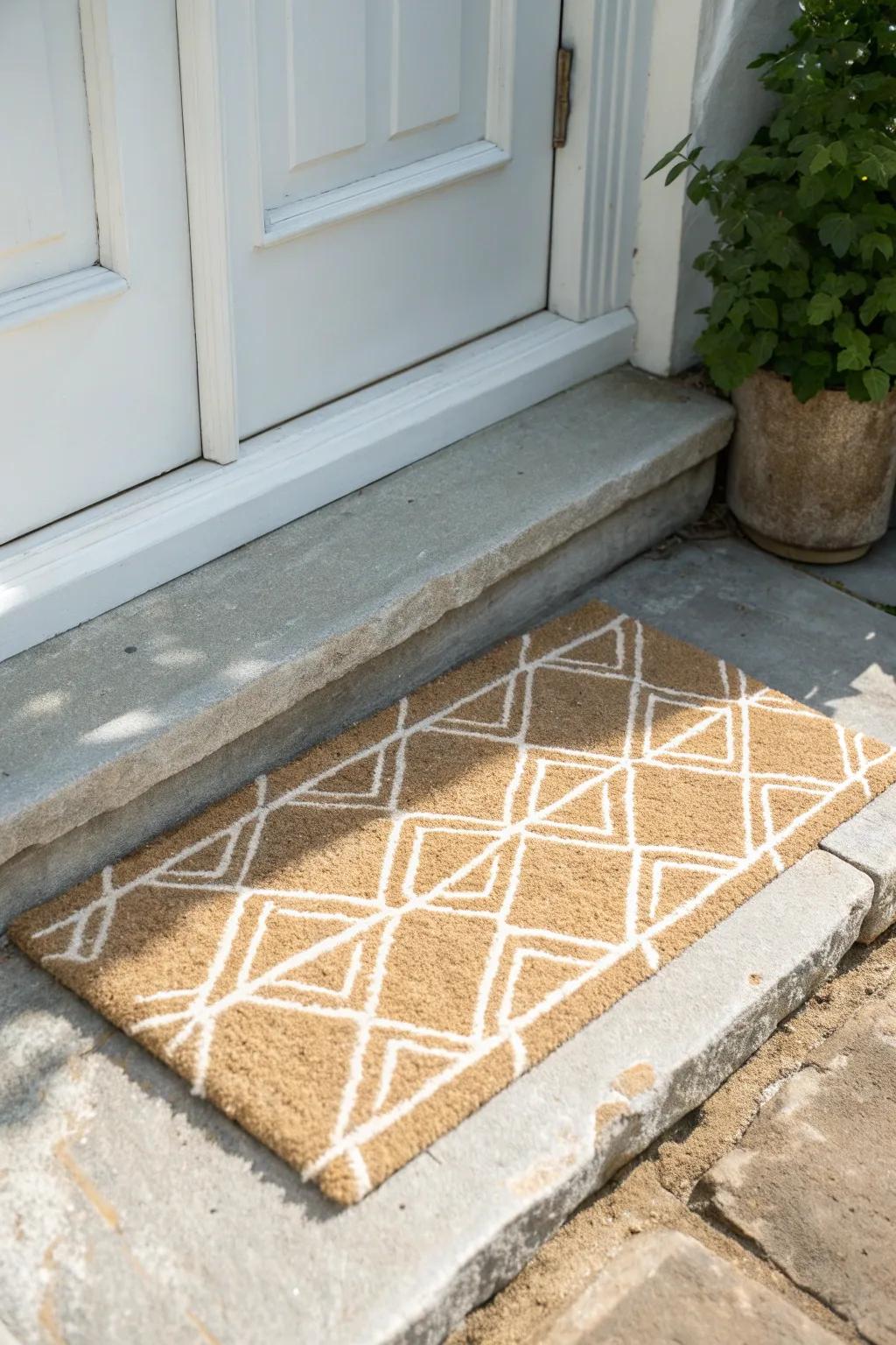 A freshly scrubbed stoop + a handwoven doormat makes even tiny entrances feel cared for.