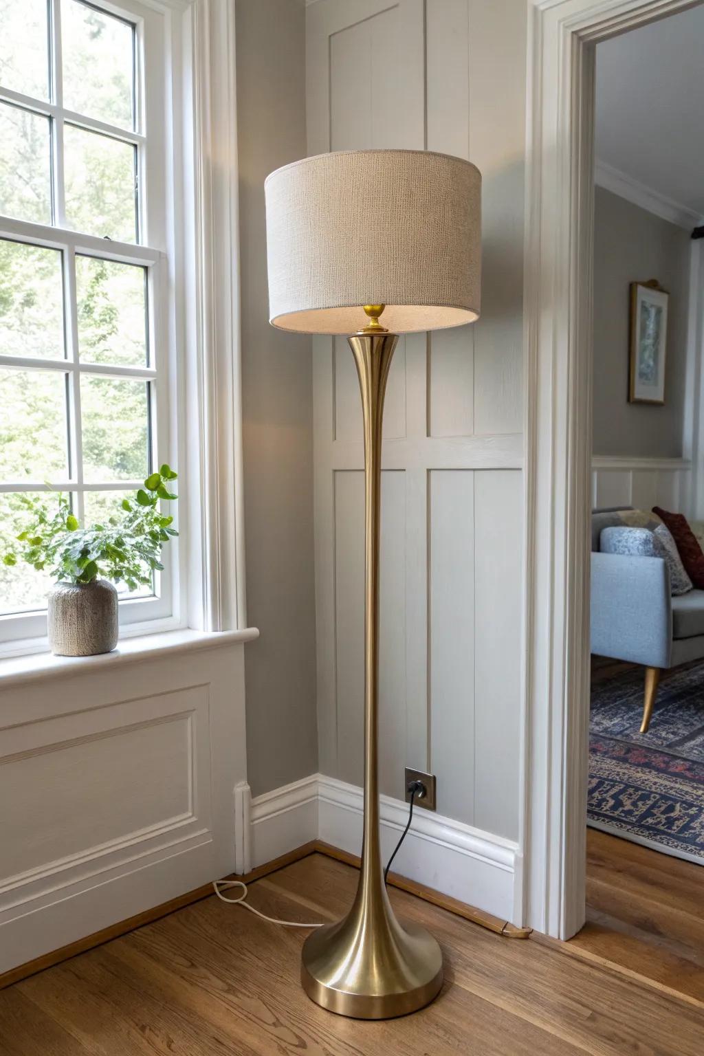 Cream linen + brushed brass: light neutrals with metallic shine for a glam small living room.