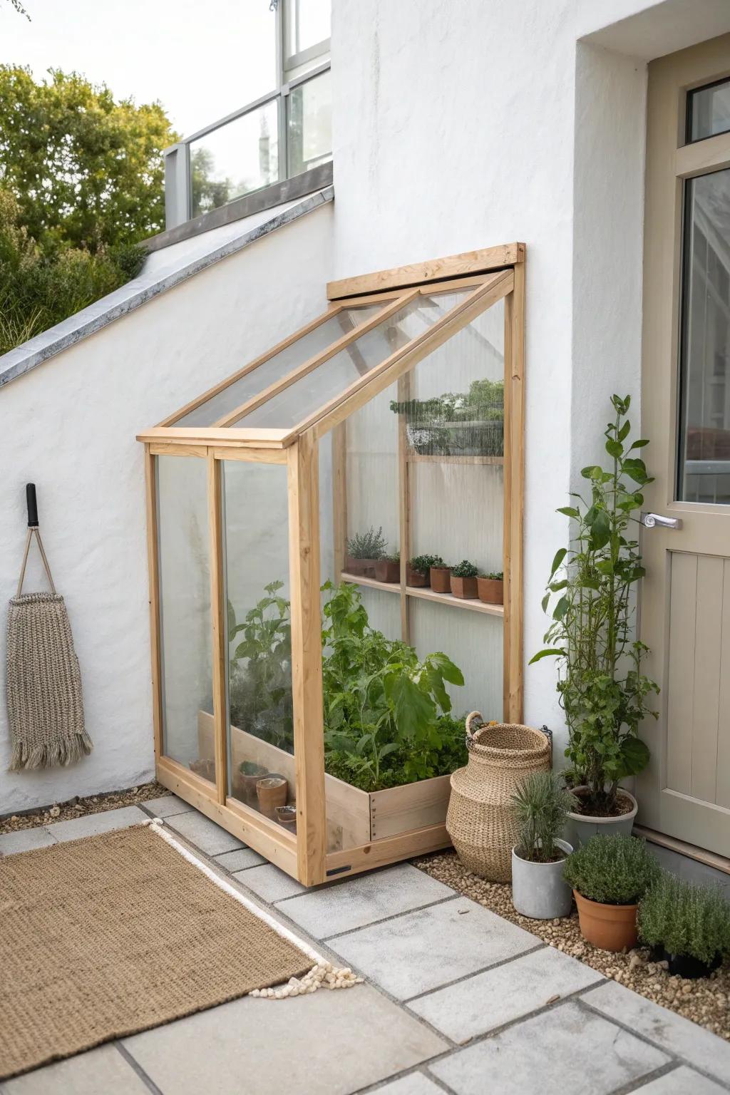 A slim lean-to wall greenhouse that saves space, warms fast, and turns a sunny wall into a garden.