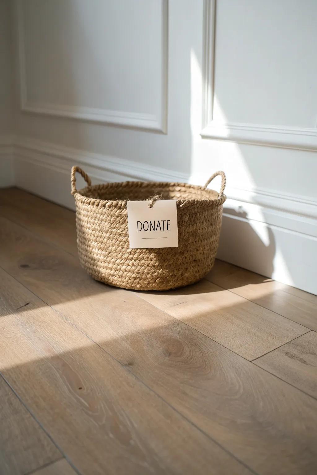 A pretty donate basket + one seasonal sweep—less stuff becomes your best small-space floor plan.