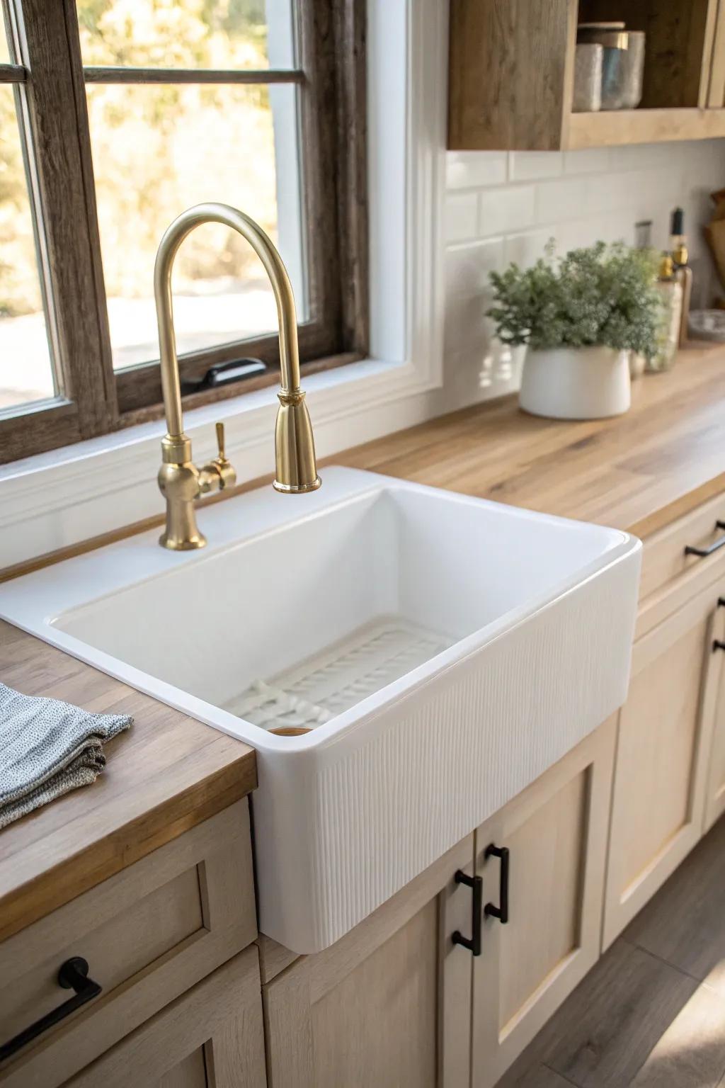 Deep single-bowl sink: one roomy basin that handles big pans without splashing.
