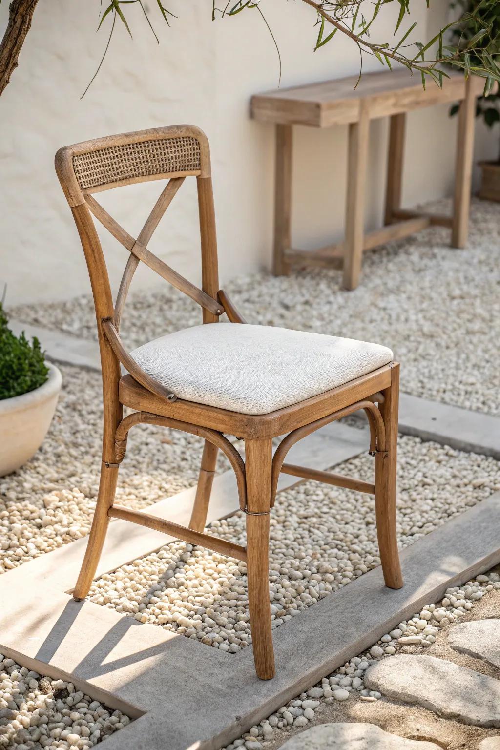 One perfect chair on pavers + gravel turns the smallest nook into a tiny patio room.