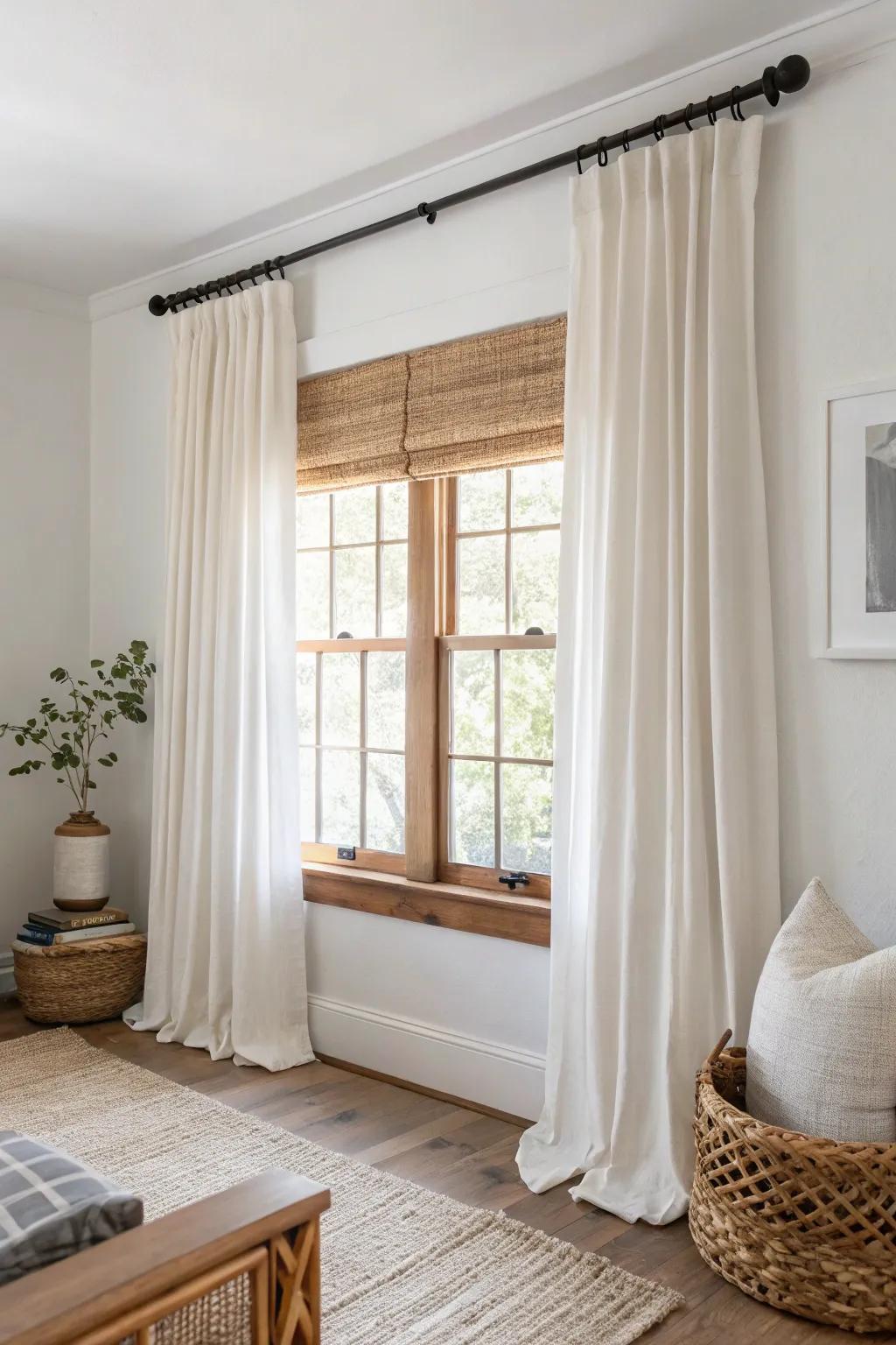 Hang the rod high and wide to fake taller walls and make a small window feel grand.