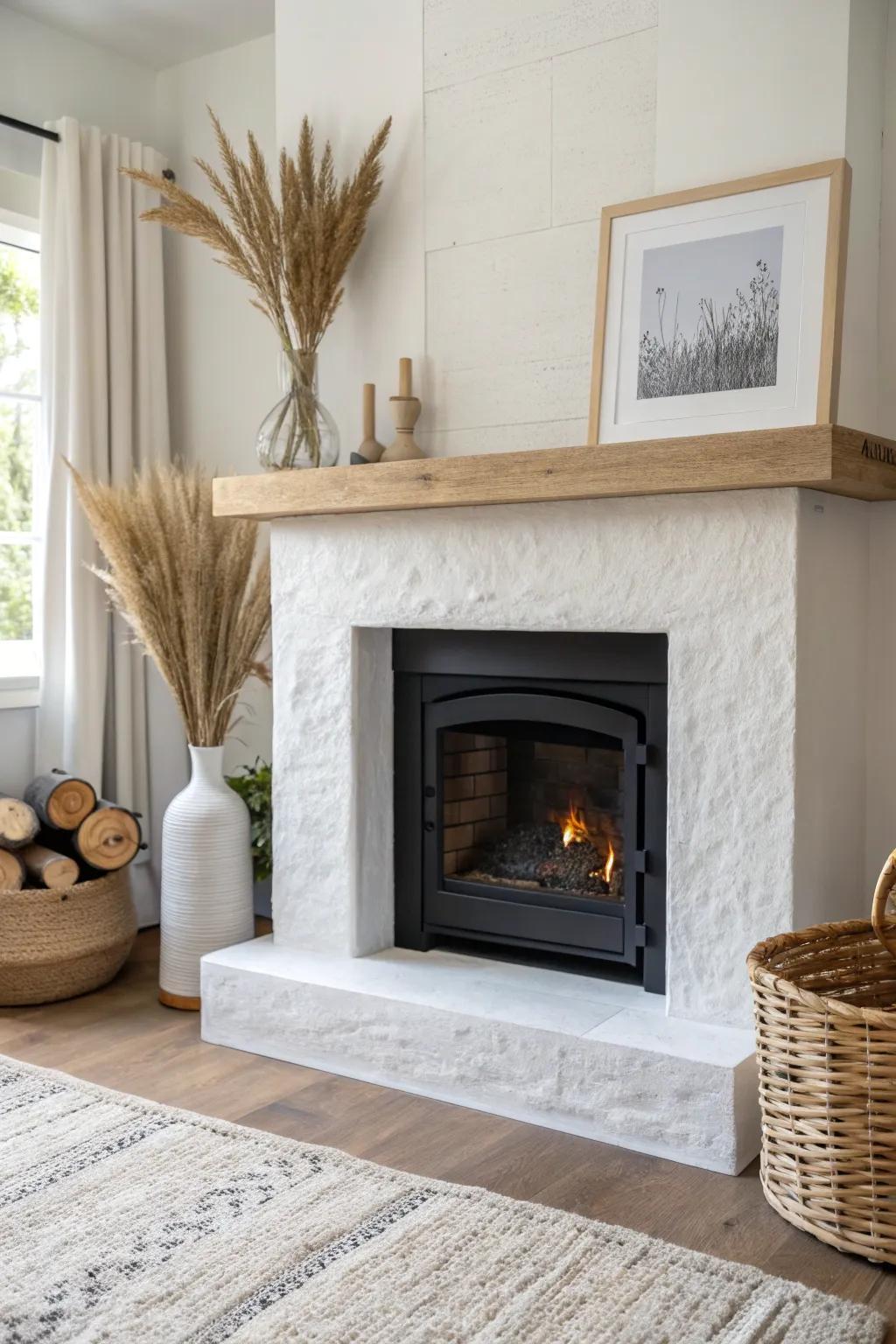 Center your seating on a minimalist fireplace—one calm focal point makes the room feel bigger.