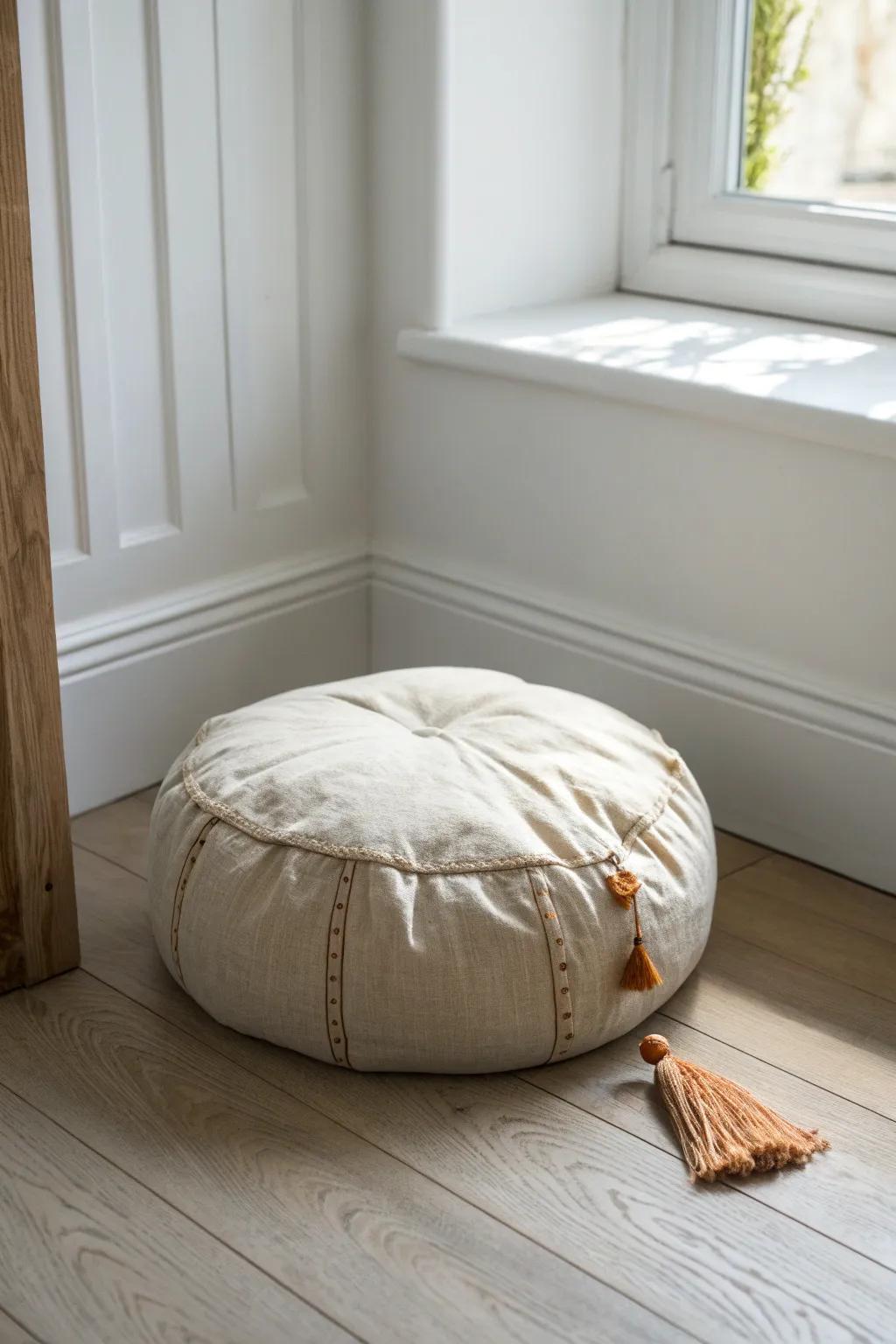 Reserve a quiet corner—one handcrafted floor cushion turns 4x4 feet into a calming retreat.