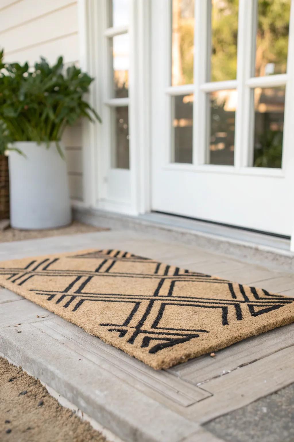 Fresh mat + clean glass: the easiest reset that makes a tiny porch feel instantly welcoming.