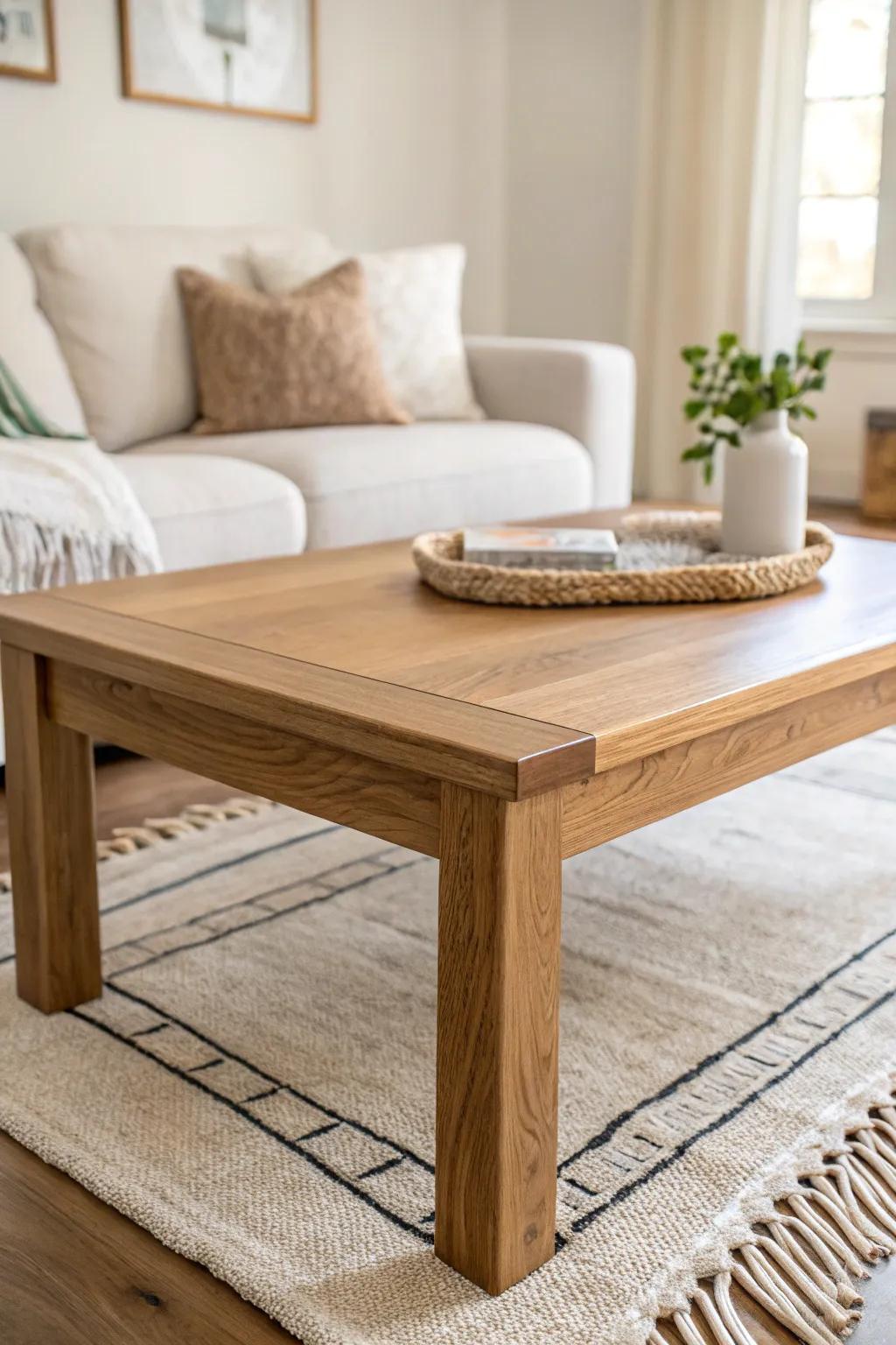 Creamy walls + a warm wood coffee table—simple ranch charm that opens up a small living room.