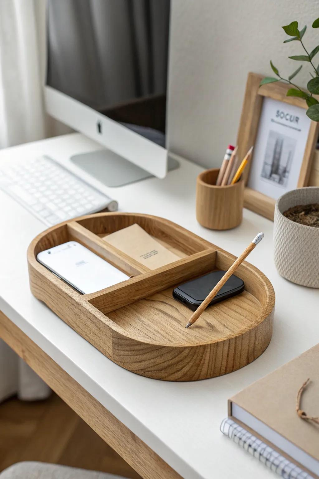 Clear the desktop first: one simple tray for daily essentials makes a small student desk feel bigger.