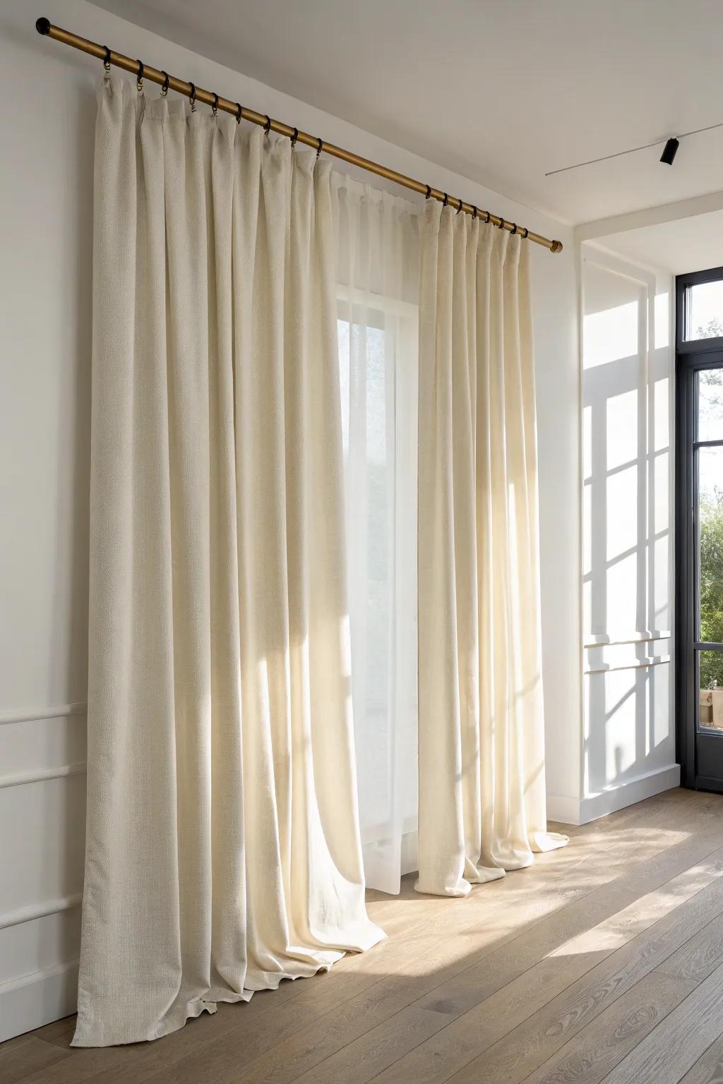 A floor-to-ceiling linen curtain on a tension rod—instant privacy with soft Scandinavian calm.
