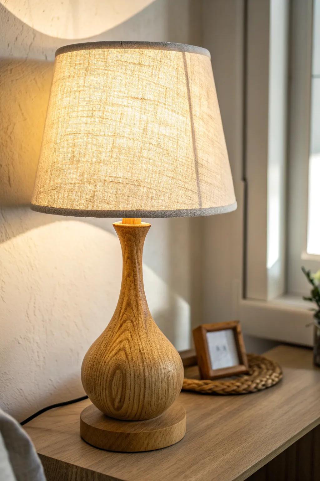 Warm whites + linen texture: one cozy lamp that brightens tiny rooms and calms the clutter.
