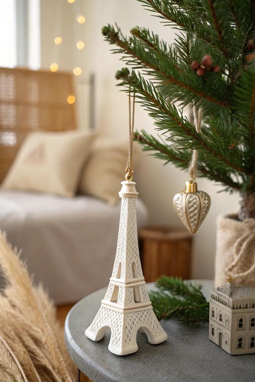 A classic landmark ornament instantly makes a small travel tree feel big on wanderlust.