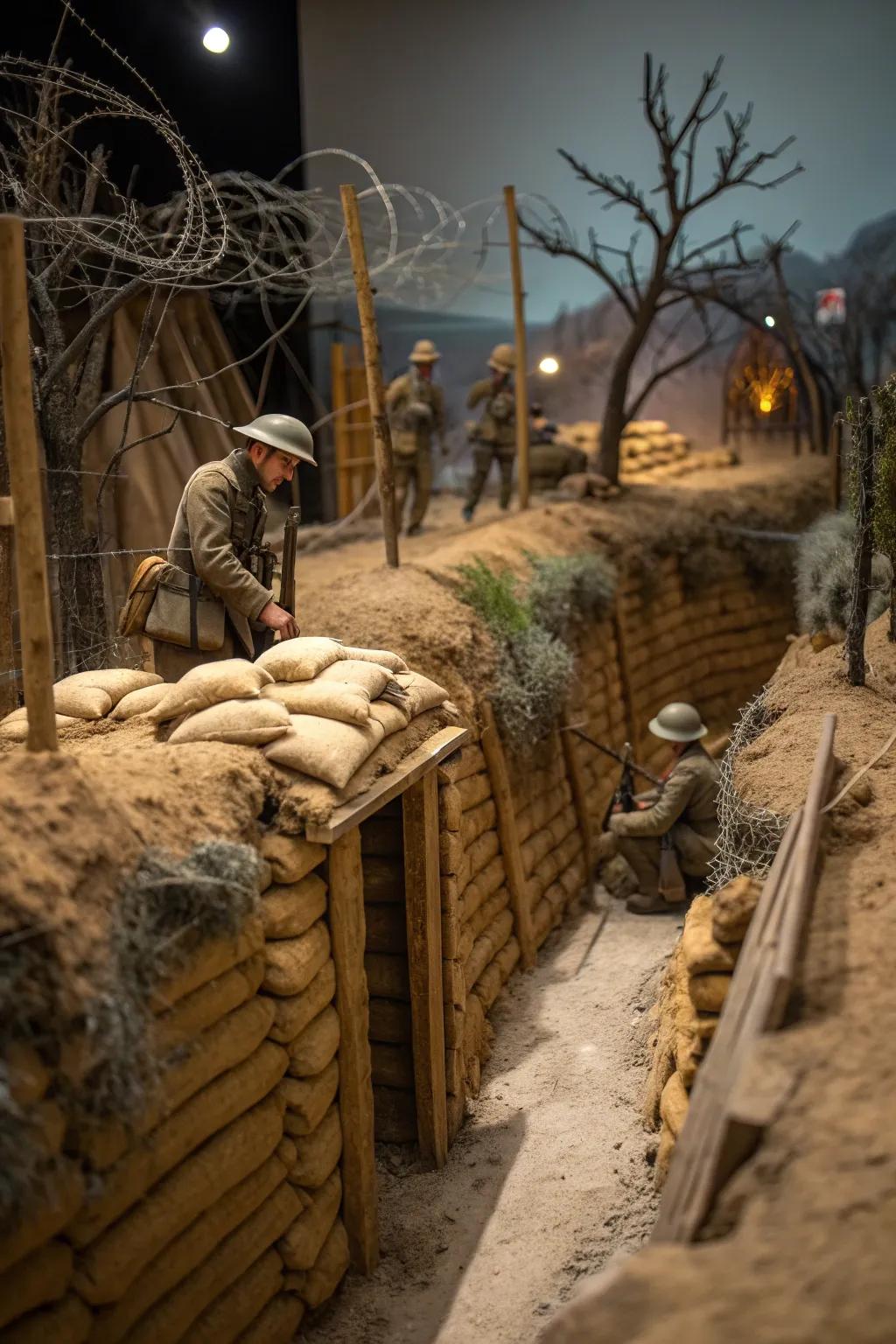 Step into history with this intricately crafted battlefield diorama, where every detail tells a story of courage and craftsmanship.